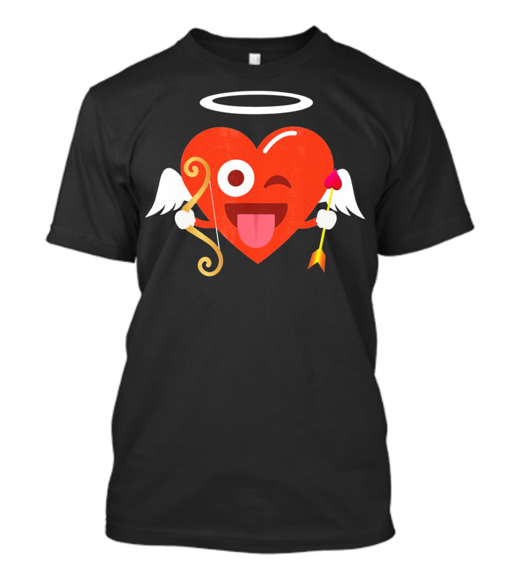Cupid Heart Emoji Halo Wink Tongue Out Bow Arrow T-Shirt