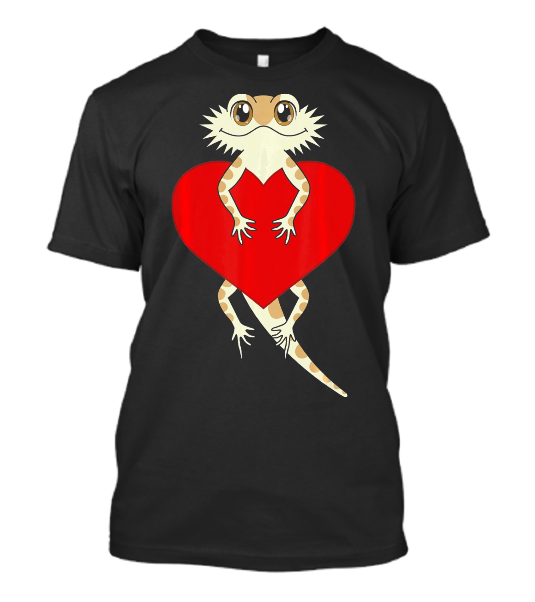 Cute Cartoon Bearded Dragon Hugging Heart Valentines T-Shirt