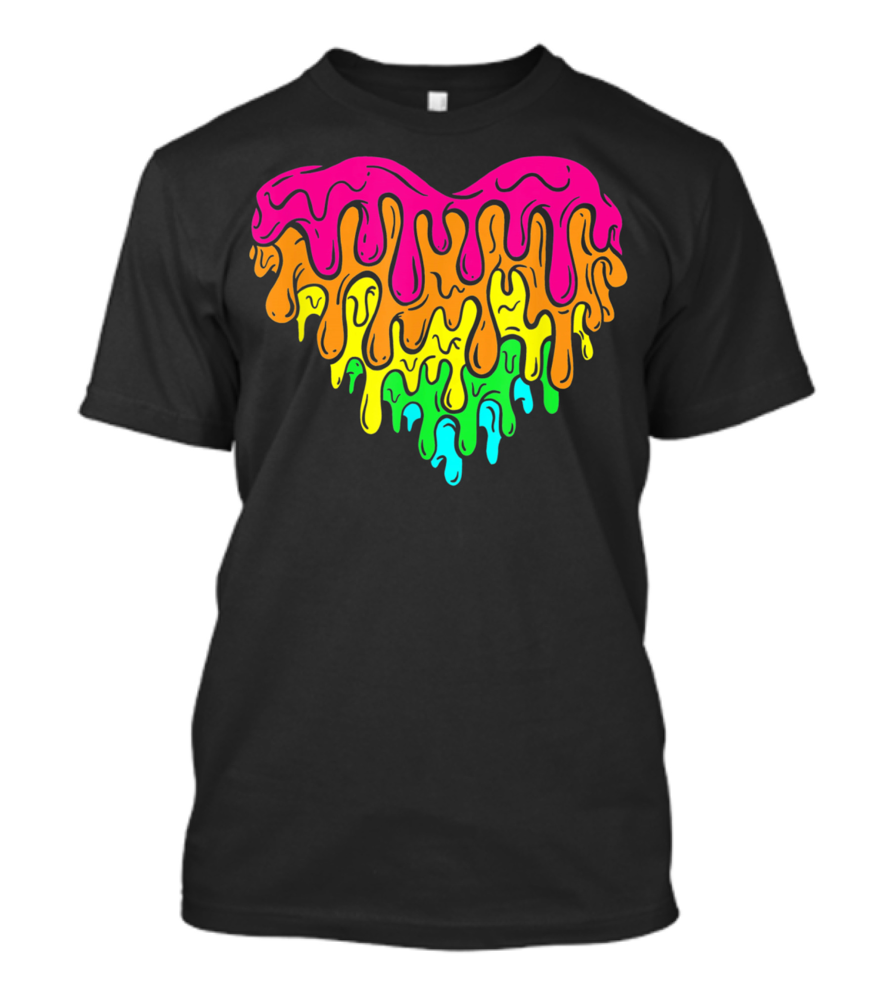 Cool Retro 80s Neon Dripping Rainbow Valentines Day Heart T-Shirt