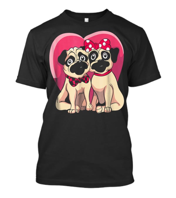 Cute Pug Valentine Puppy Love Co Heart Bow Tie Bow T-Shirt