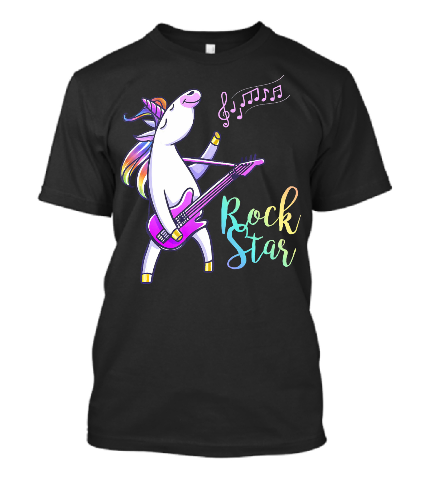 Unicorn Rock Star With Guitar And Musical Notes T-Shirt