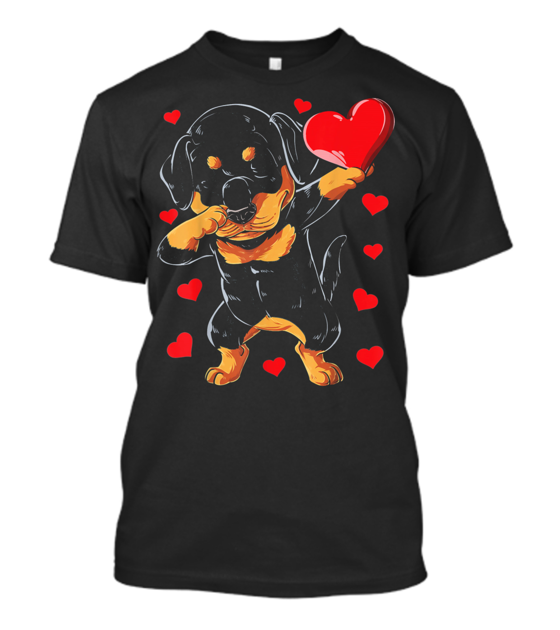 Dabbing Rottweiler Heart Valentine With Red Hearts T-Shirt