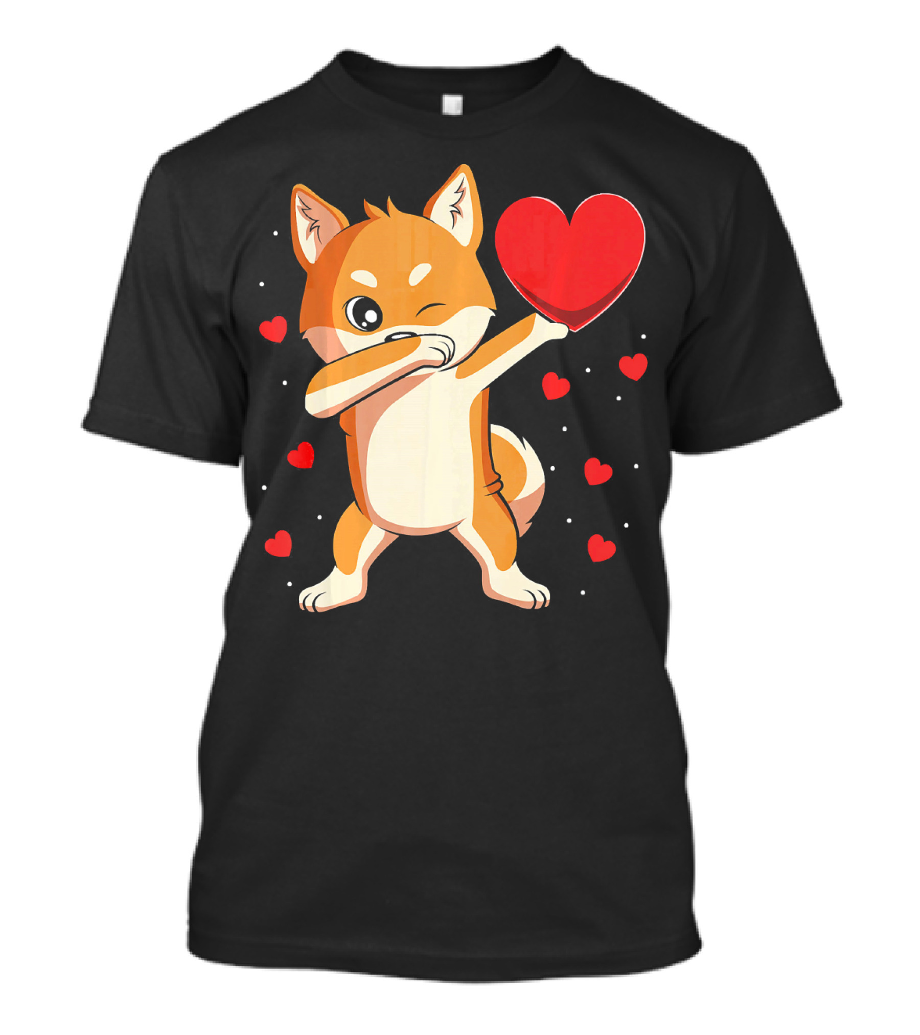 Dabbing Shiba Inu Holding Heart Valentine’s Day Dog With Hearts T-Shirt