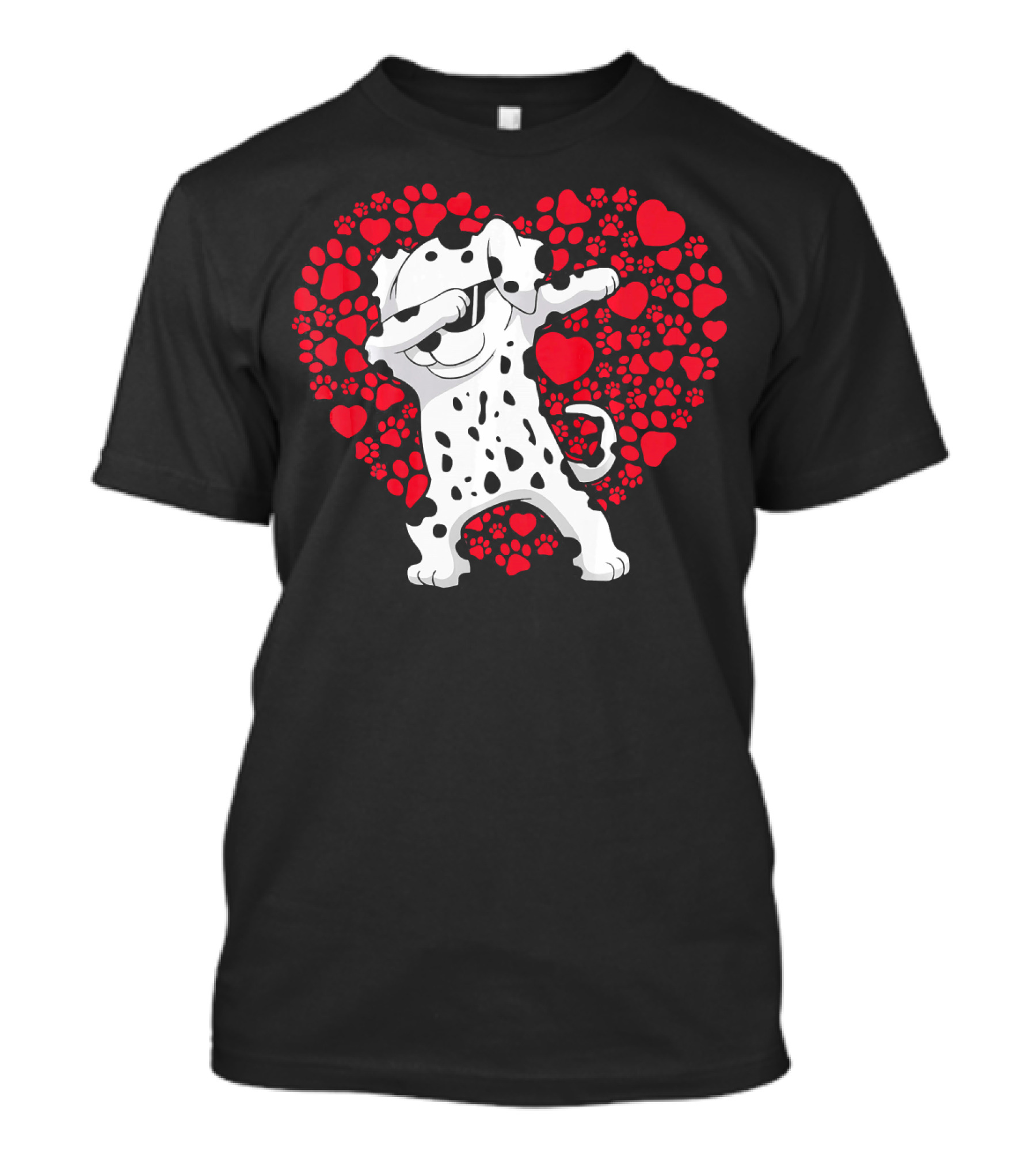 Dalmatian Dog Dabbing With Heart-Shaped Paw Print Valentine Fun T-Shirt