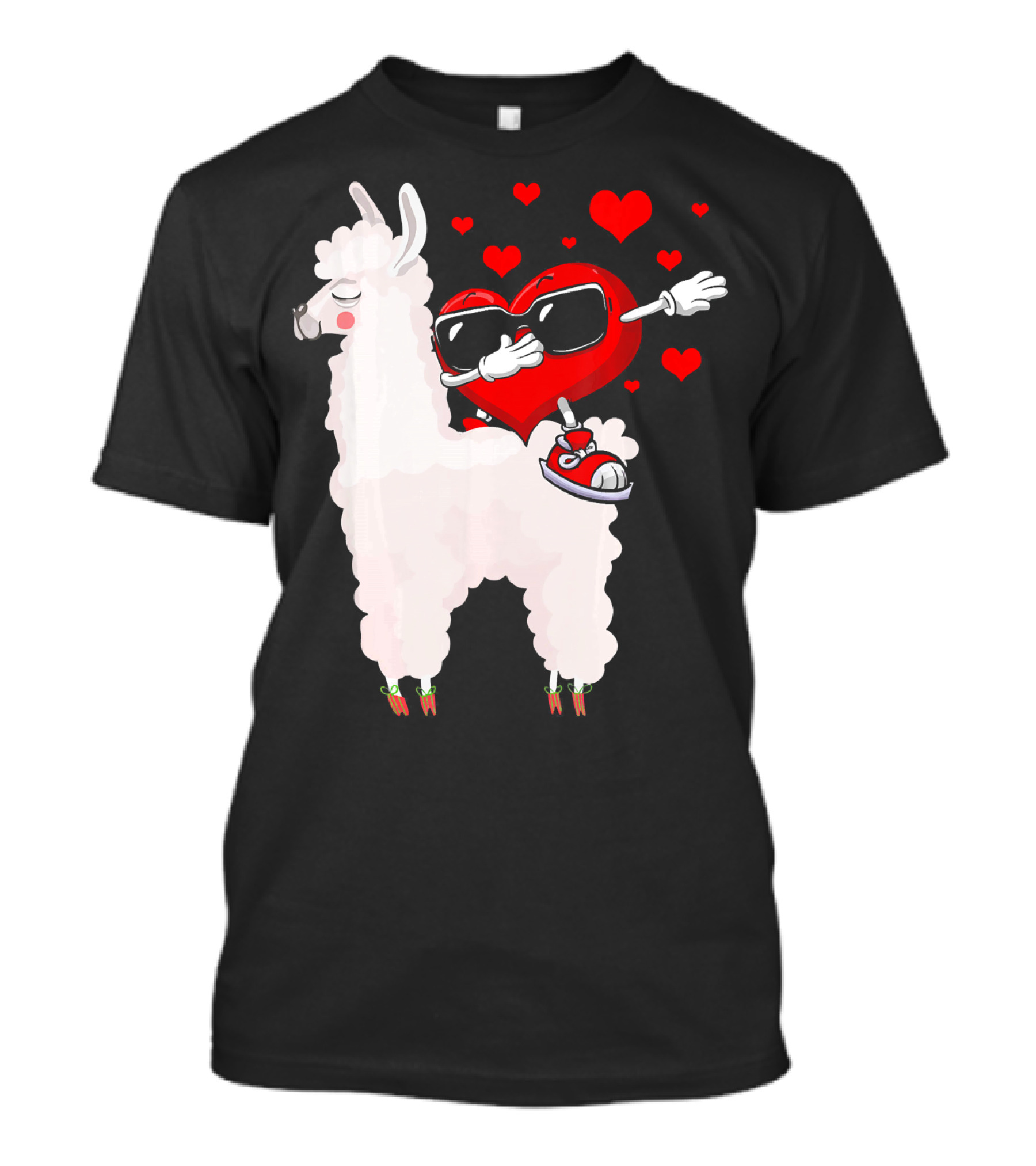 Funny Heart Dabbing On Llama Surrounded By Hearts Valentin T-Shirt