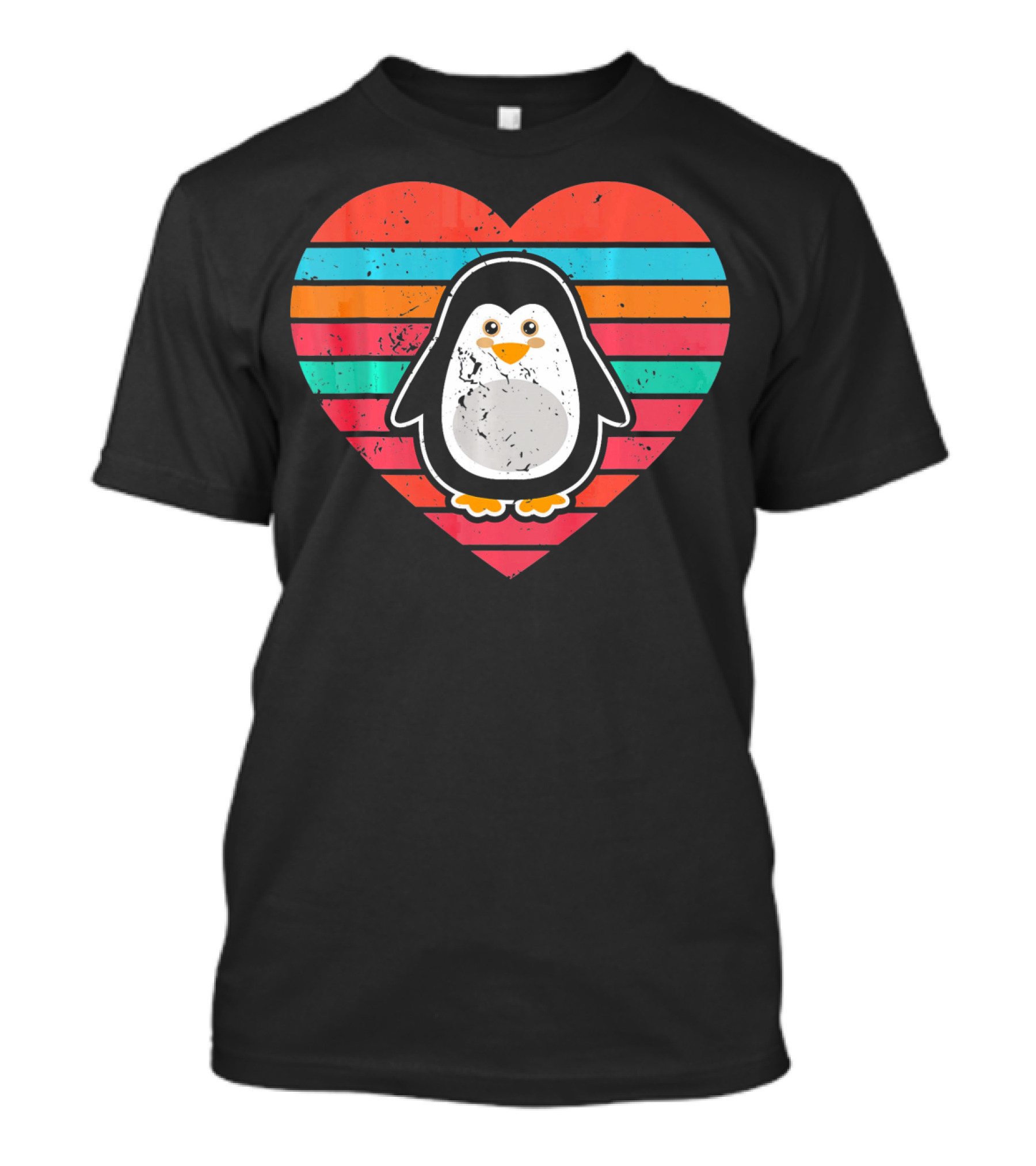 Funny Penguin Valentines Day Heart Stripes T-Shirt