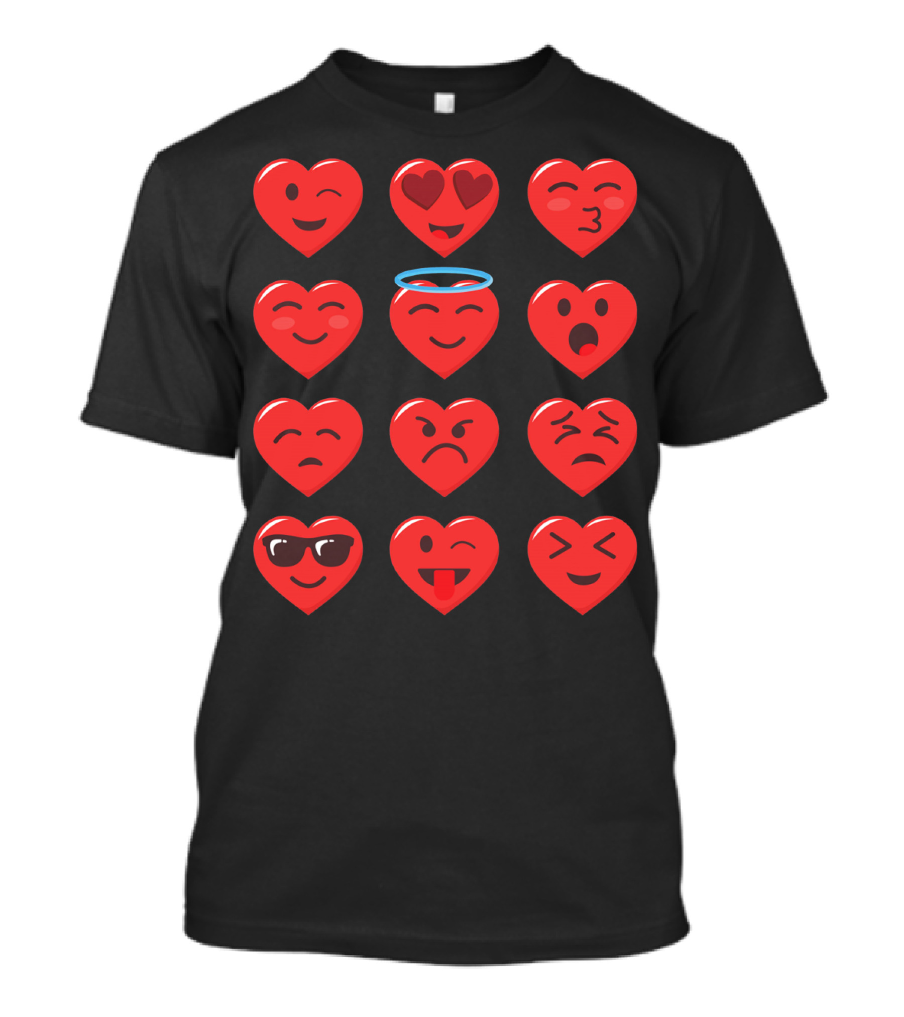 Funny Valentines Day Heart Emojico Winking Heart Eyes Angel Sunglasses Tongue Out T-Shirt