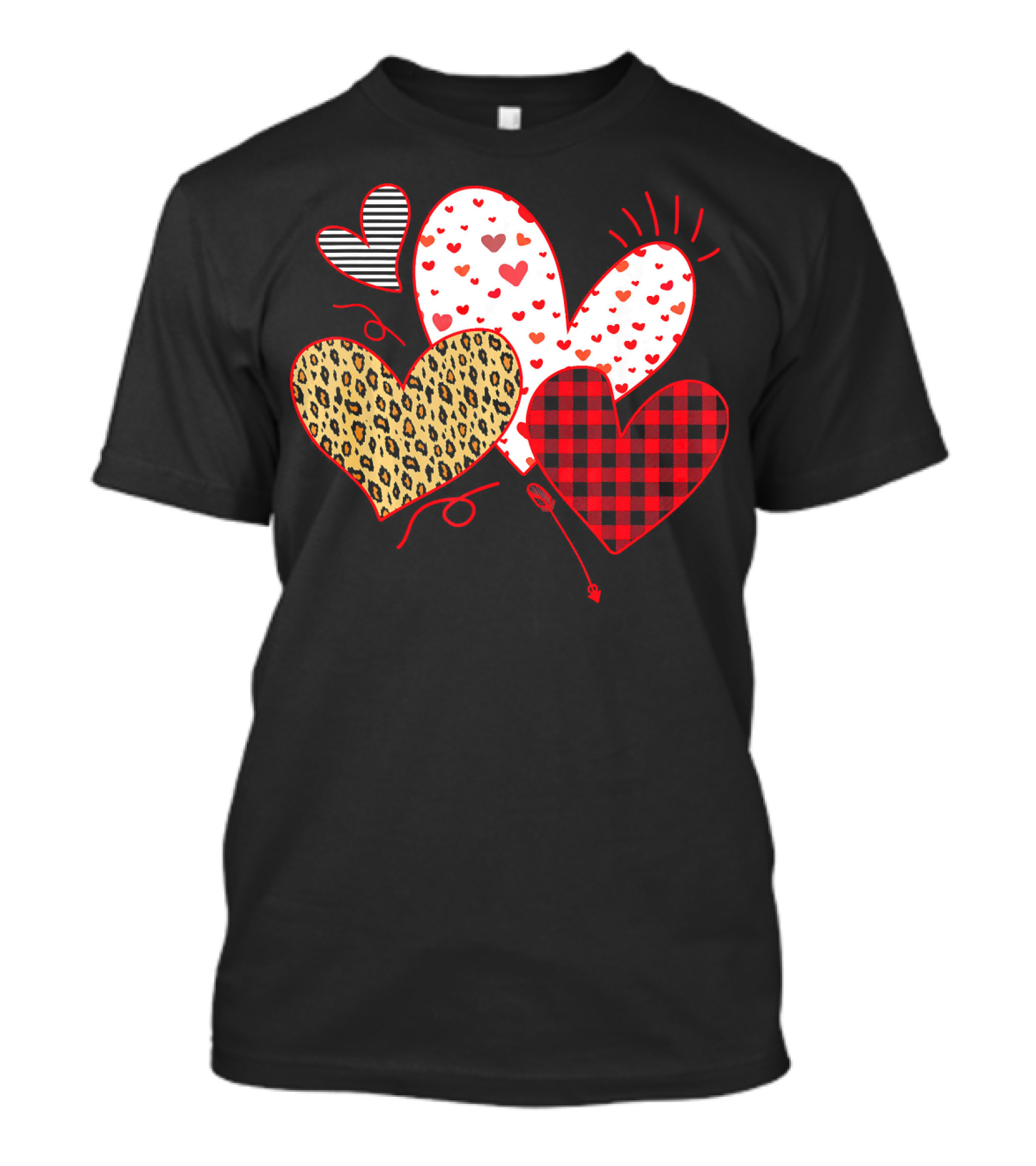 Girls Valentines Day Love Hearts Leopard Plaid T-Shirt