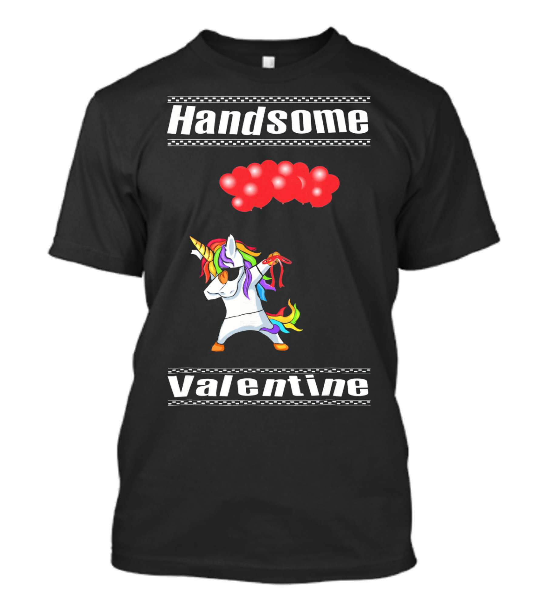 Handsome Valentine Unicorn Dab With Red Balloons T-Shirt