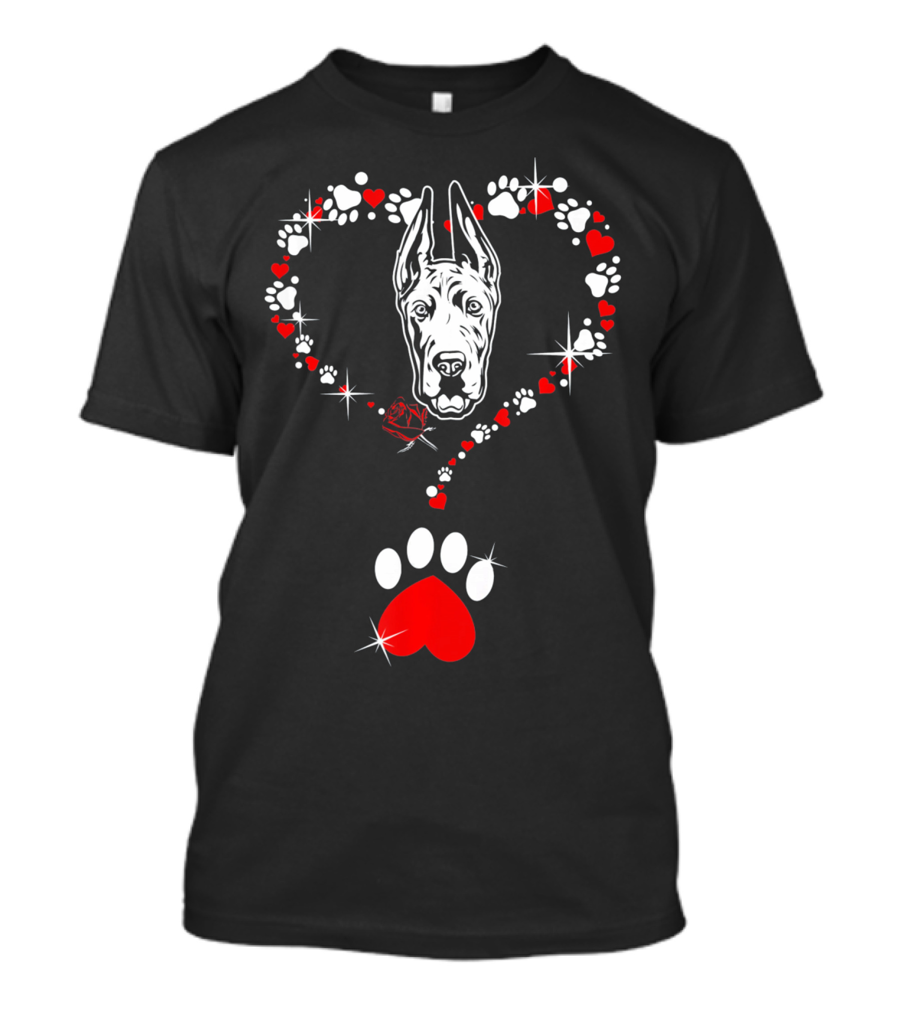 Happy Valentine Great Dane Dog Heart Pawprint T-Shirt