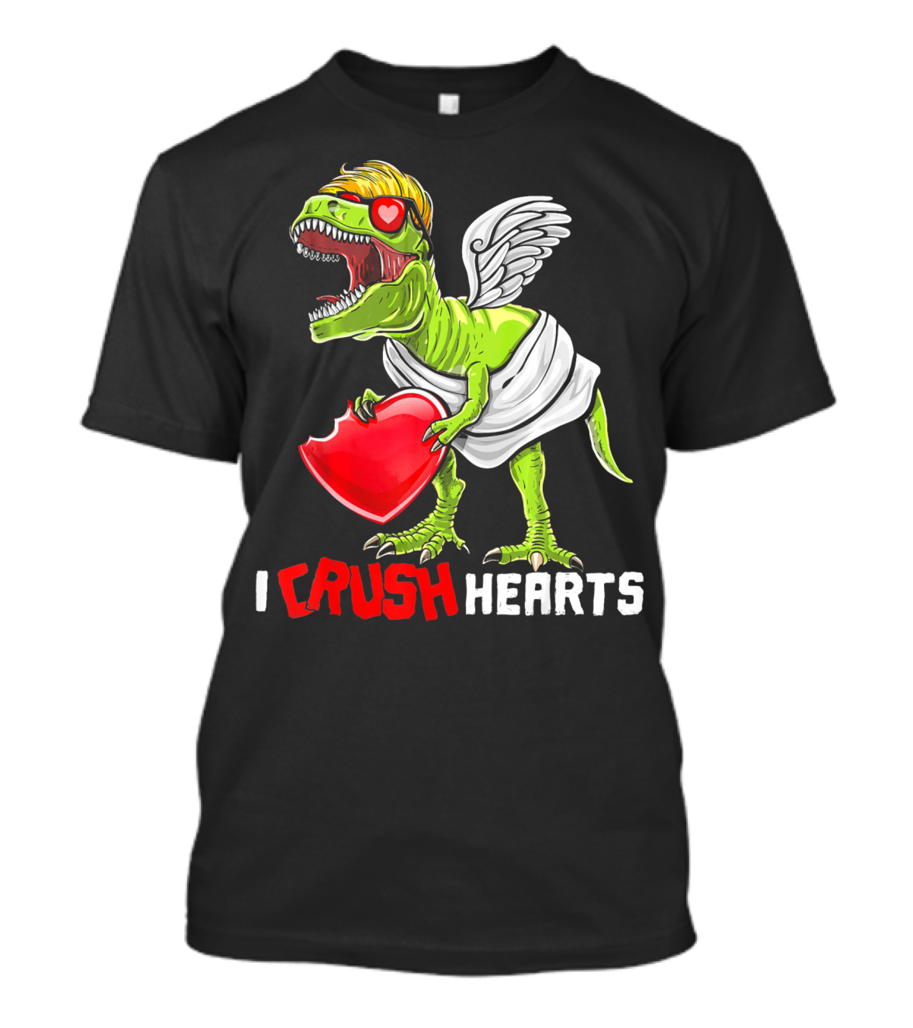 I Crush Hearts Valentine Day T-Rex With Wings And Heart T-Shirt