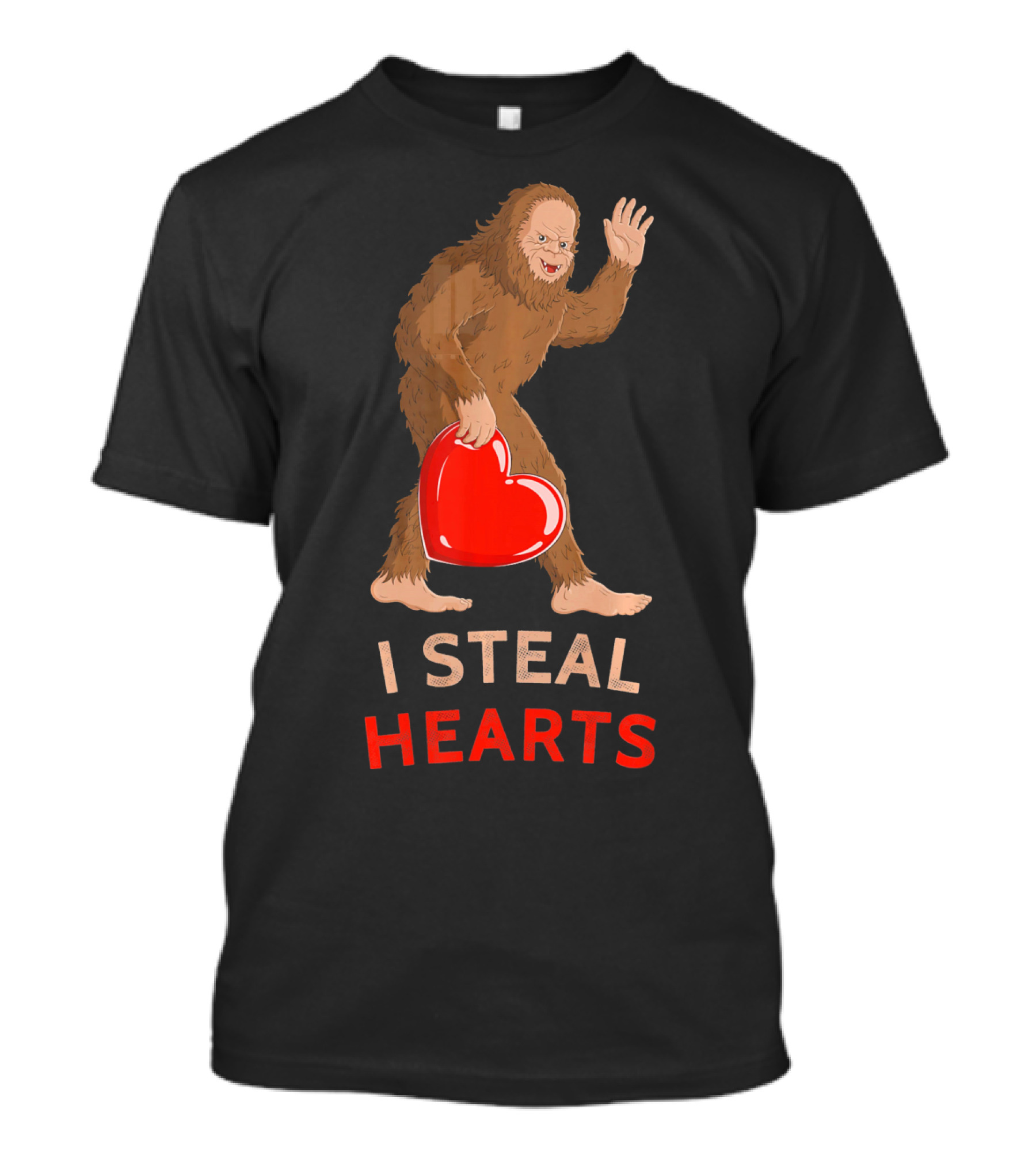 I Steal Hearts Bigfoot Valentine's Day Funny Sasquatch Image T-Shirt