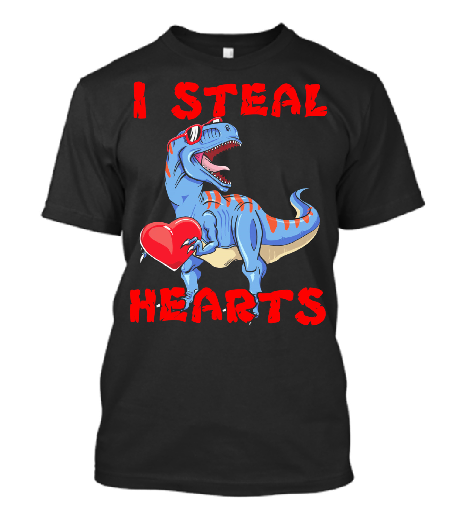 I Steal Hearts Dinosaur Valentines Red Heart Sunglasses T-Shirt