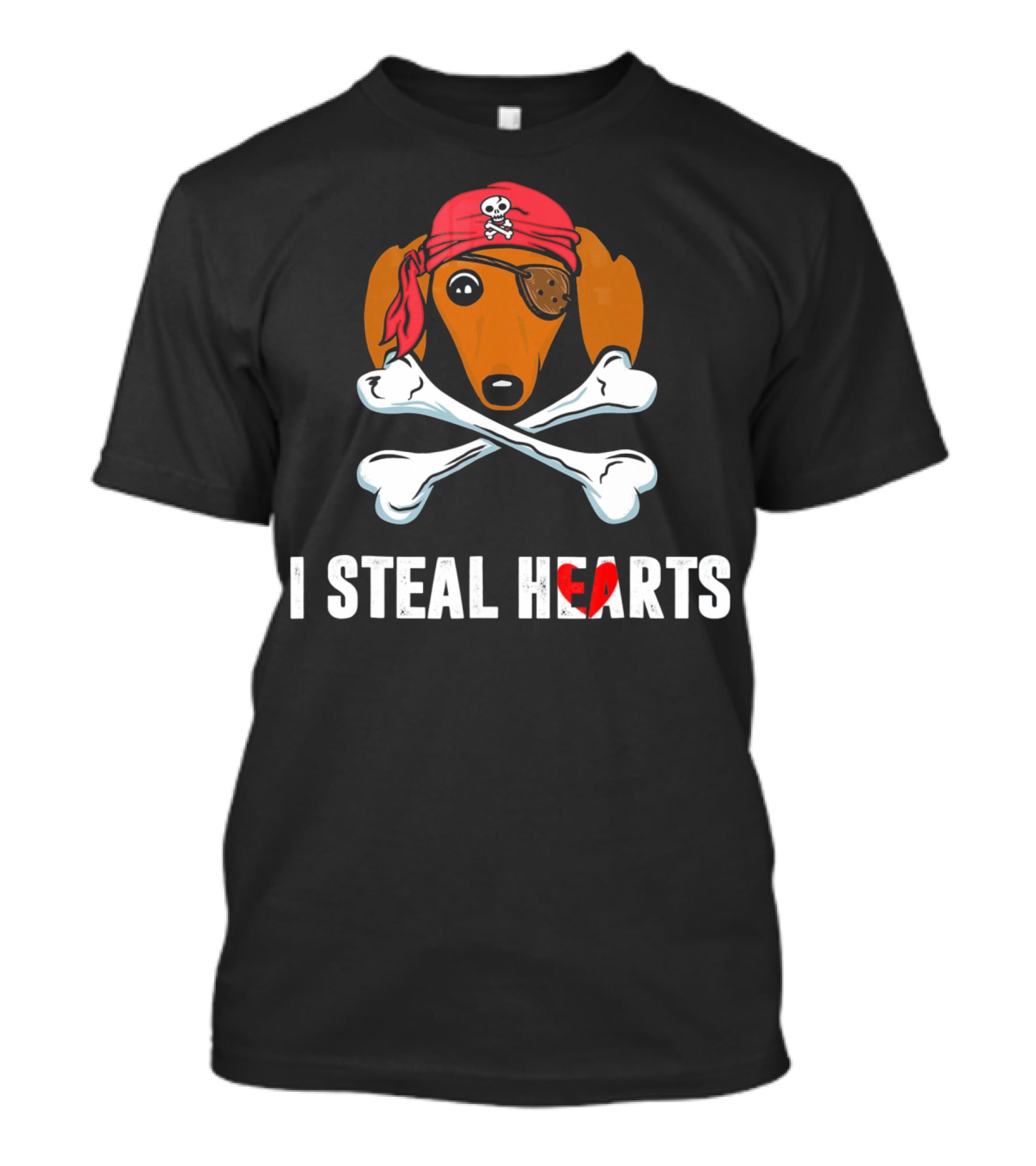 I Steal Hearts Dachshund Pirate Dog With Skull Crossbones Bandana Eyepatch T-Shirt