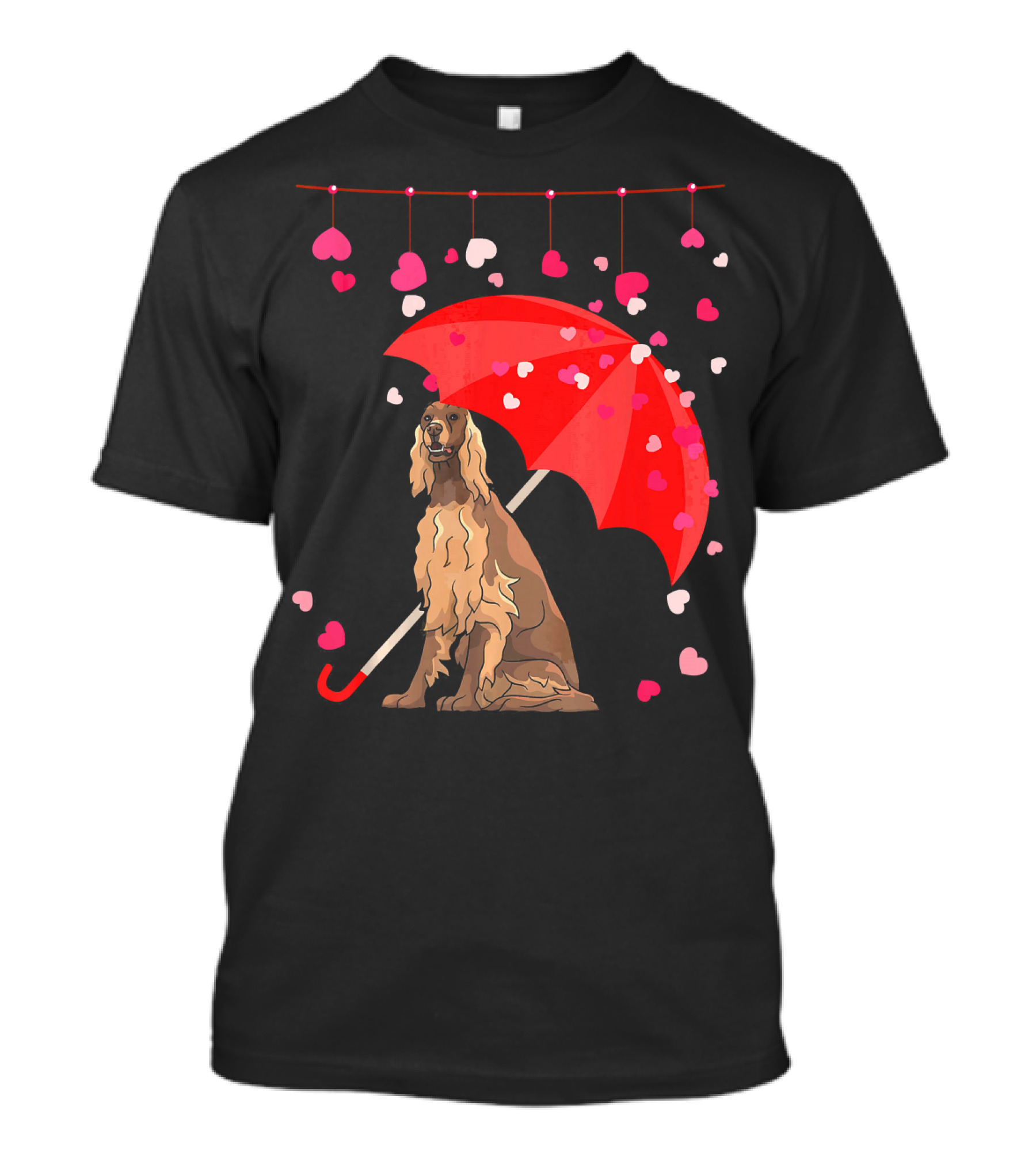 Irish Setter With Red Umbrella And Falling Hearts Valentine T-Shirt
