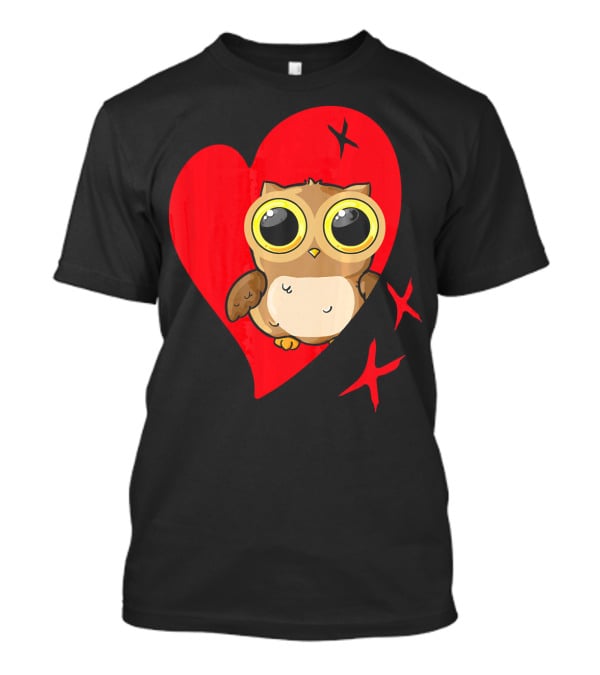 Valentine Day Red Heart Owl With Big Eyes T-Shirt