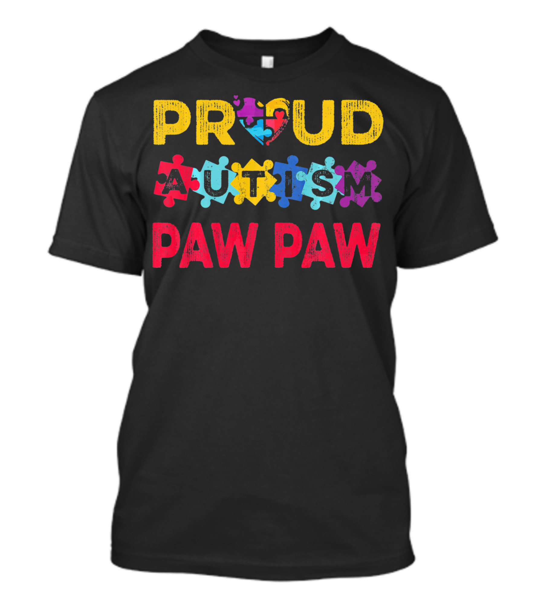 Proud Autism Paw Paw Valentine's Heart Puzzle T-Shirt