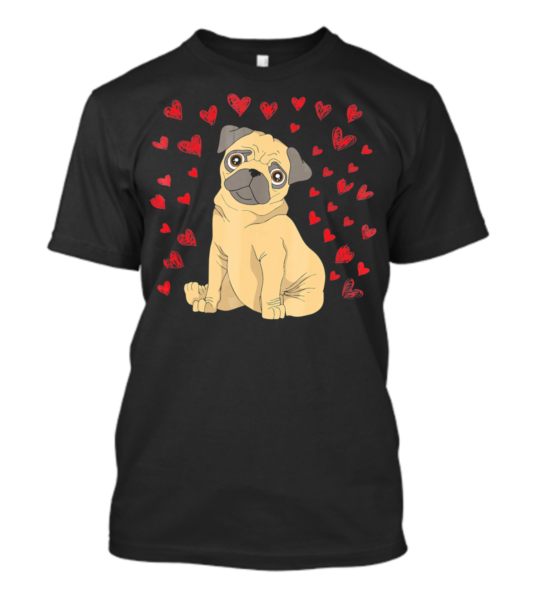 Pug Dog Lover Puppy Surrounded By Red Hearts T-Shirt