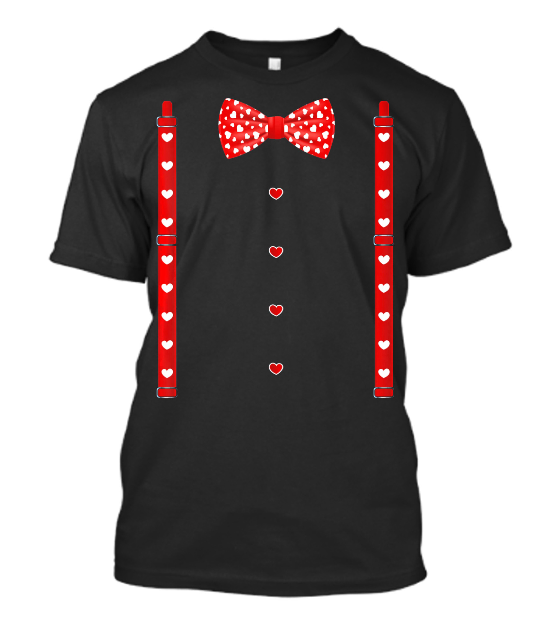 Red Hearts Bow Tie And Suspenders Valentine T-Shirt