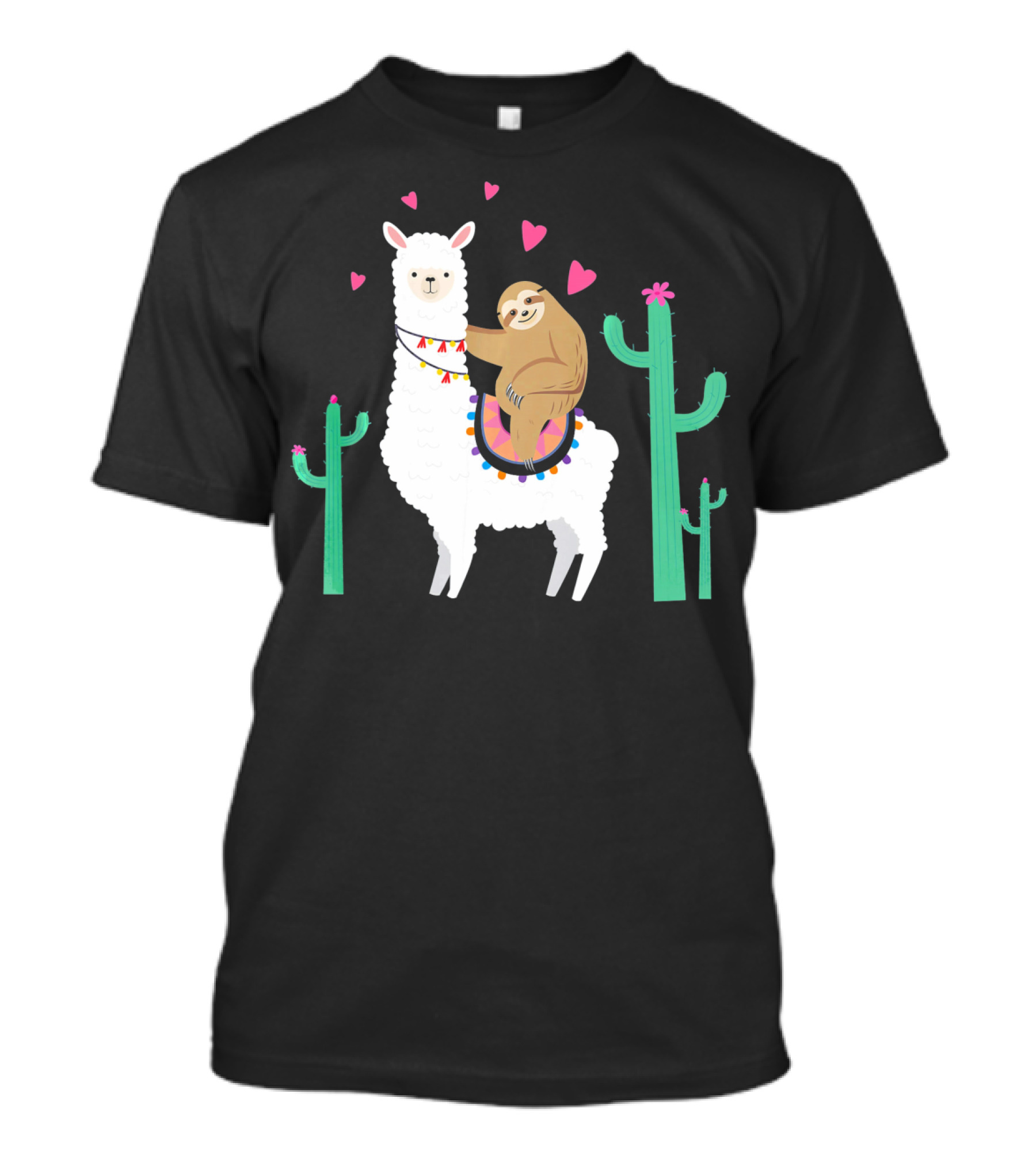 Sloth Riding Llama With Hearts And Cacti T-Shirt