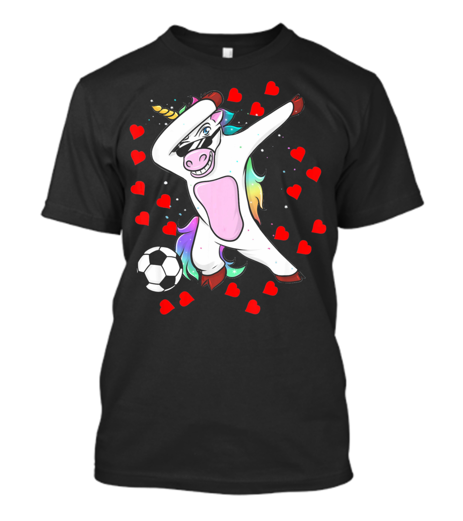 Soccer Is My Valentine Unicorn Dabbing Surrounded By Hearts T-Shirt
