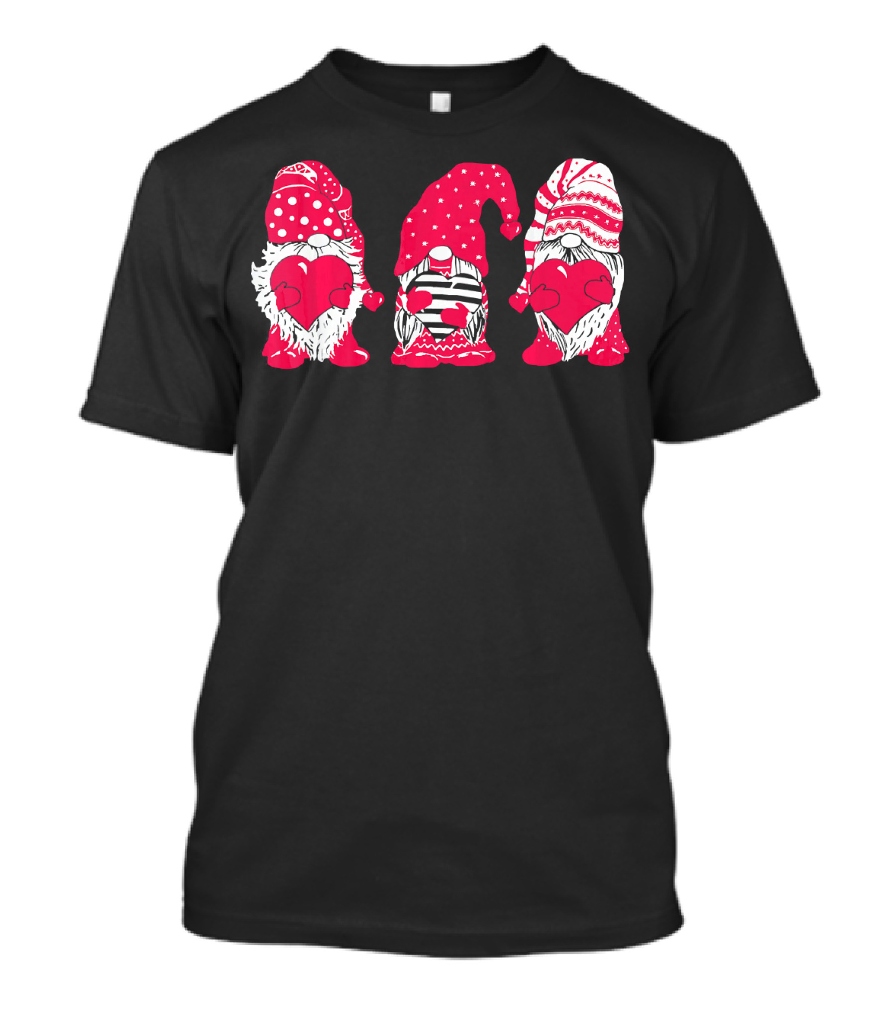 Three Pink Gnomes Holding Love Hearts Valentine T-Shirt