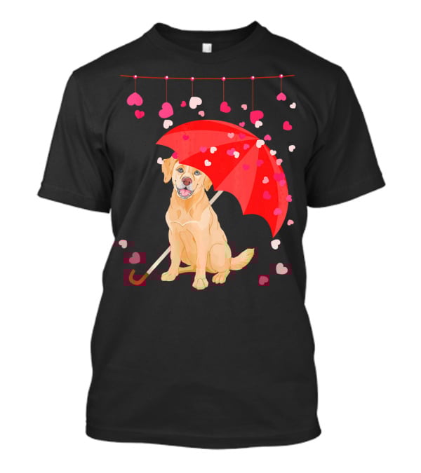 Labrador Retriever Under Umbrella With Falling Hearts Valentine's Day T-Shirt