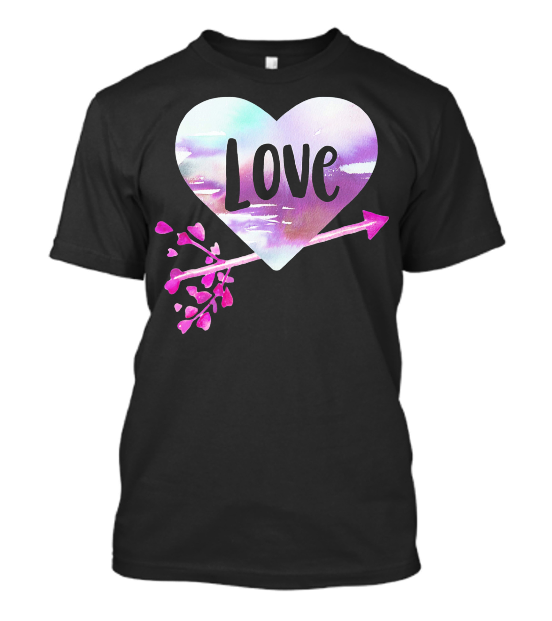 Love Watercolor Heart With Pink Arrow Valentine's T-Shirt