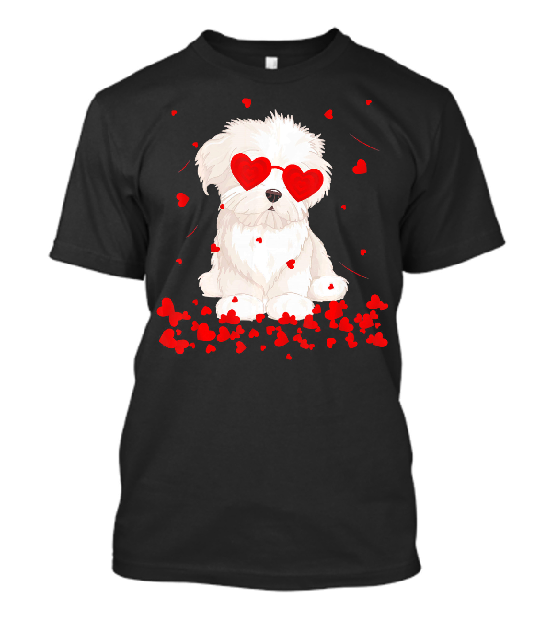Maltese Dog With Heart Glasses Surrounded By Valentine Hearts T-Shirt