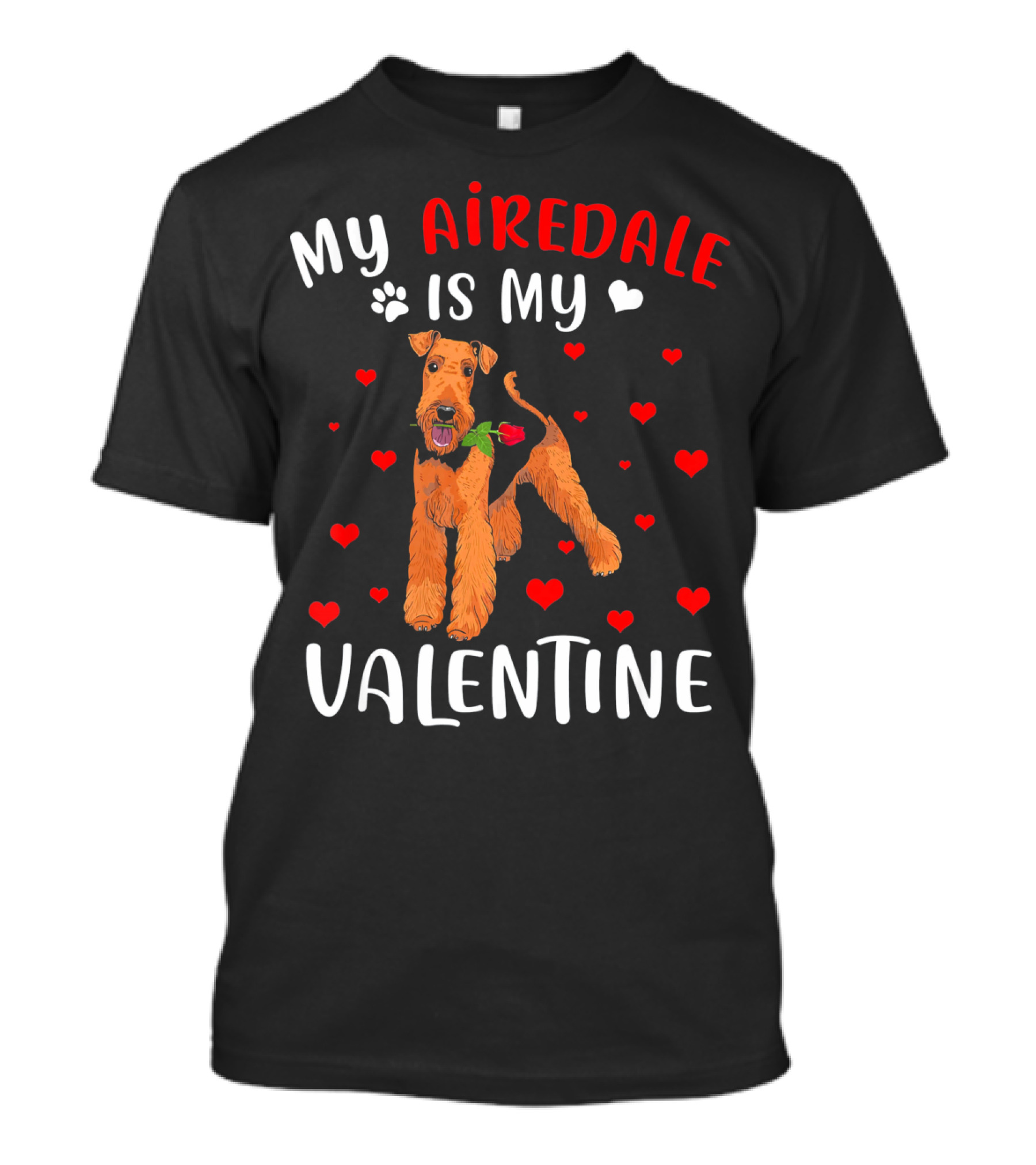 My Airedale Is My Valentine Hearts Pawprint T-Shirt