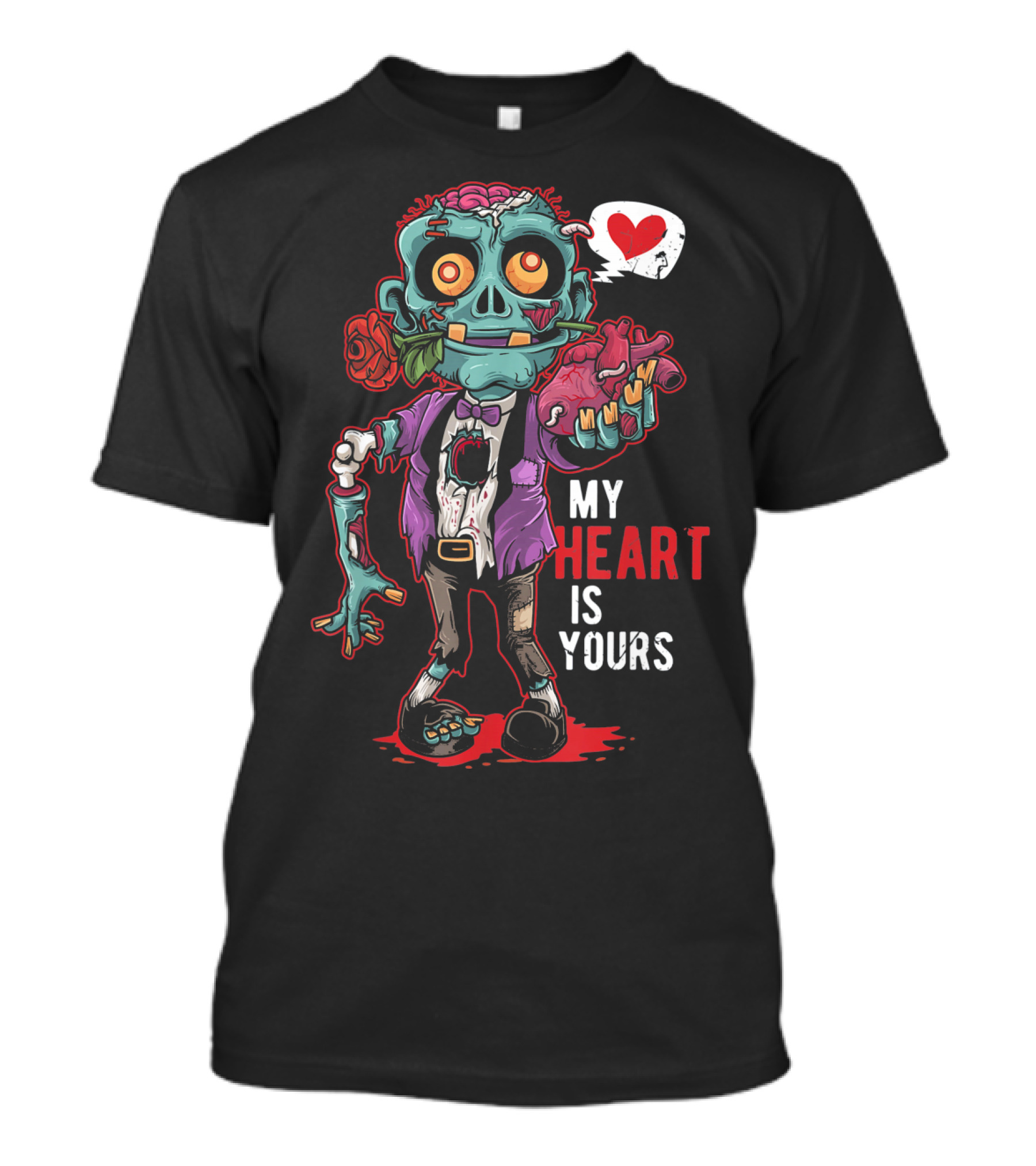 Zombie Valentine My Heart Is Yours With Brain And Rose T-Shirt