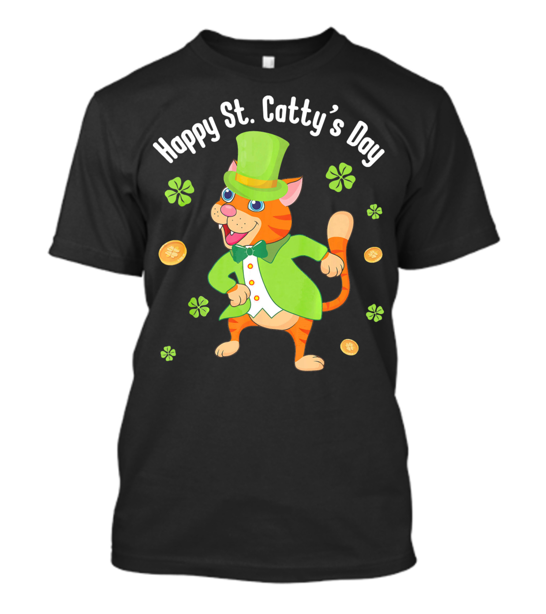 Hoppy St. Catty's Day Irish Cat Leprechaun Dance Gold Shamrock T-Shirt