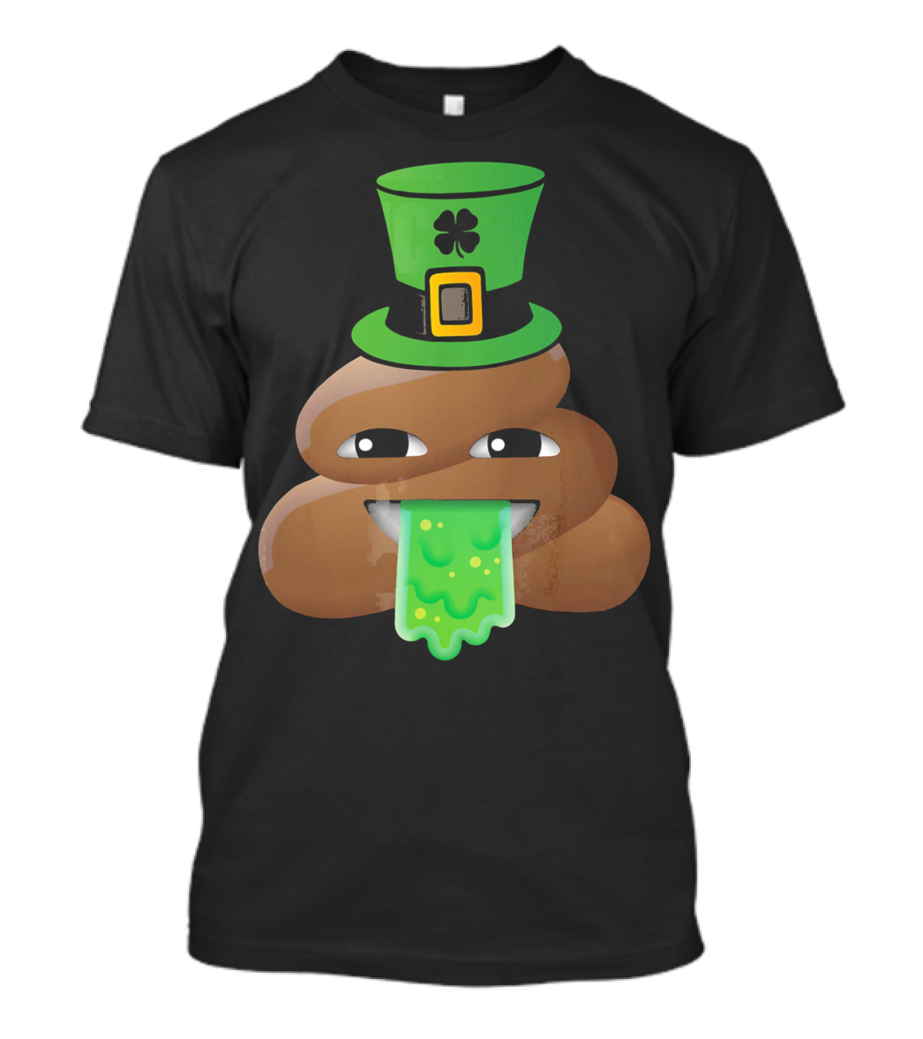 St Patricks Day Funny Leprechaun Poop Emoji Hat And Green Slime Tongue T-Shirt