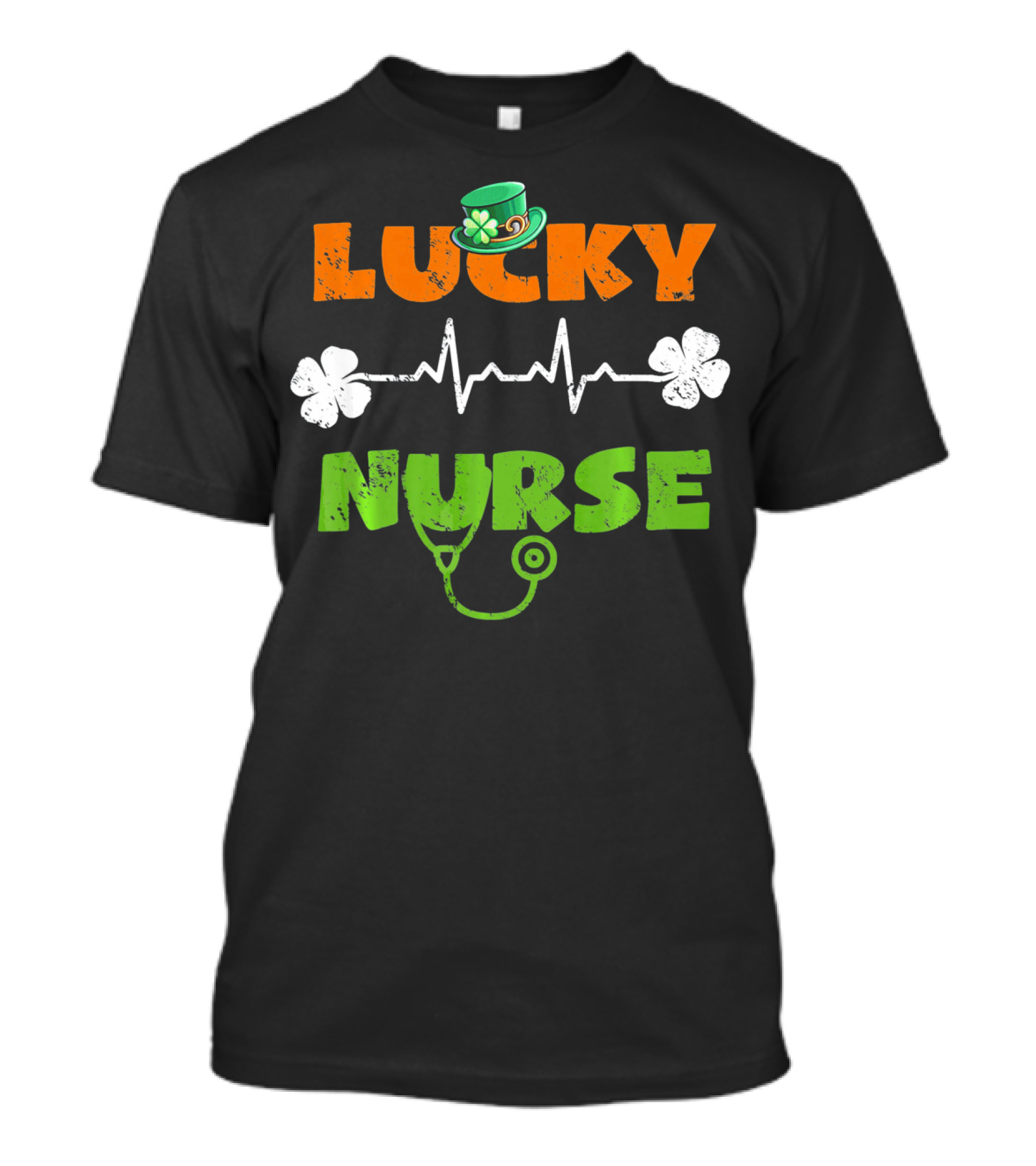 Lucky Nurse Shamrock Heartbeat Stethoscope Hat T-Shirt