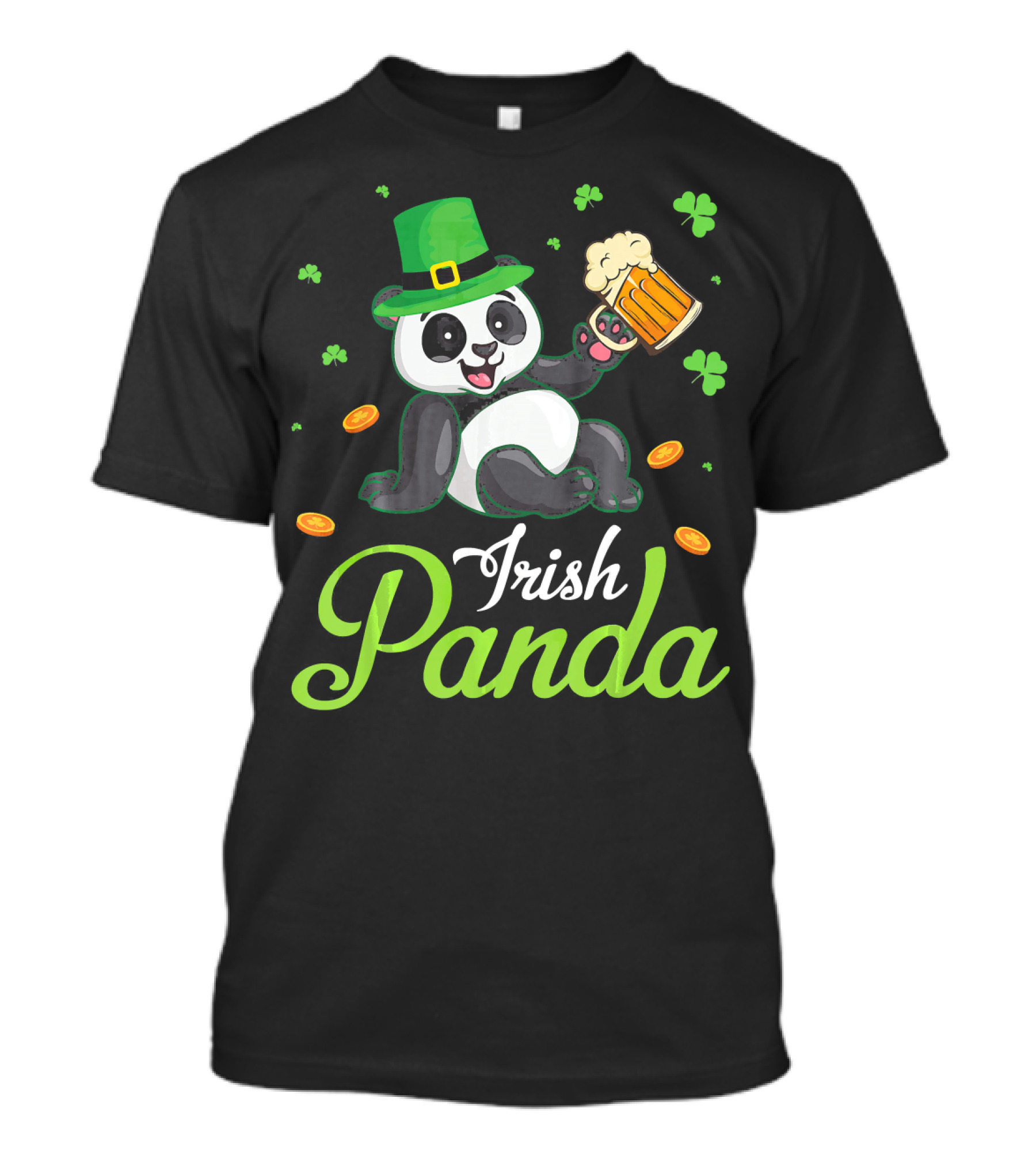 Irish Panda Leprechaun Drinking Shamrocks Go T-Shirt