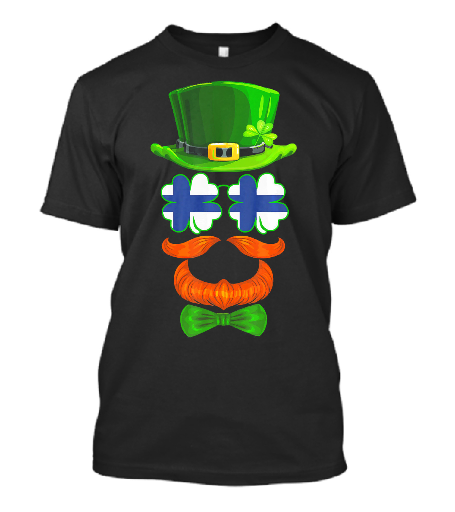 Finland Flag Shamrock Leprechaun Finnish Hat Mustache Bow Tie T-Shirt