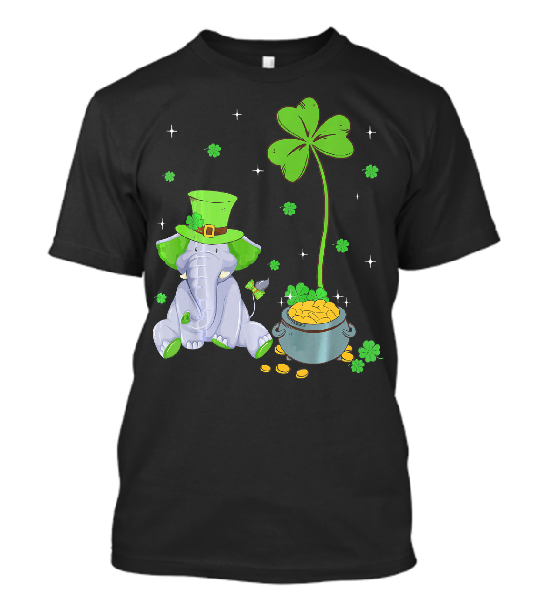 Shamrock Leprechaun Elephant St Patricks Pot Of Gold T-Shirt