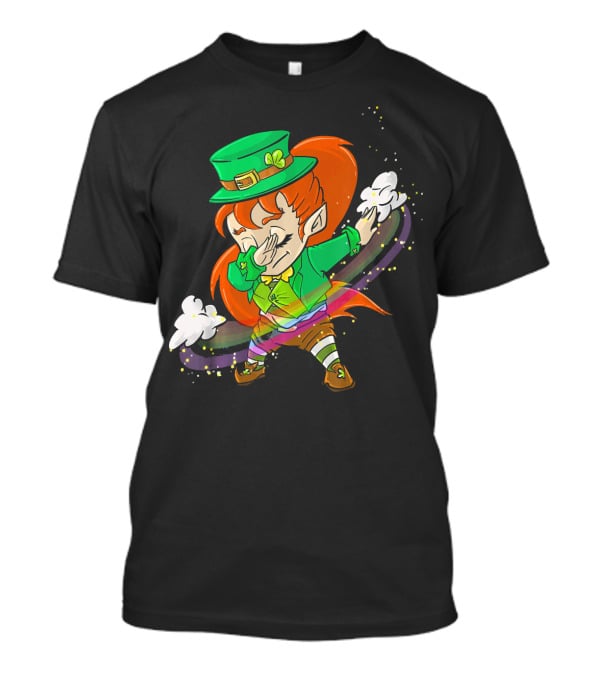 Dabbing Leprechaun Girl With Green Hat And Rainbow Magic T-Shirt