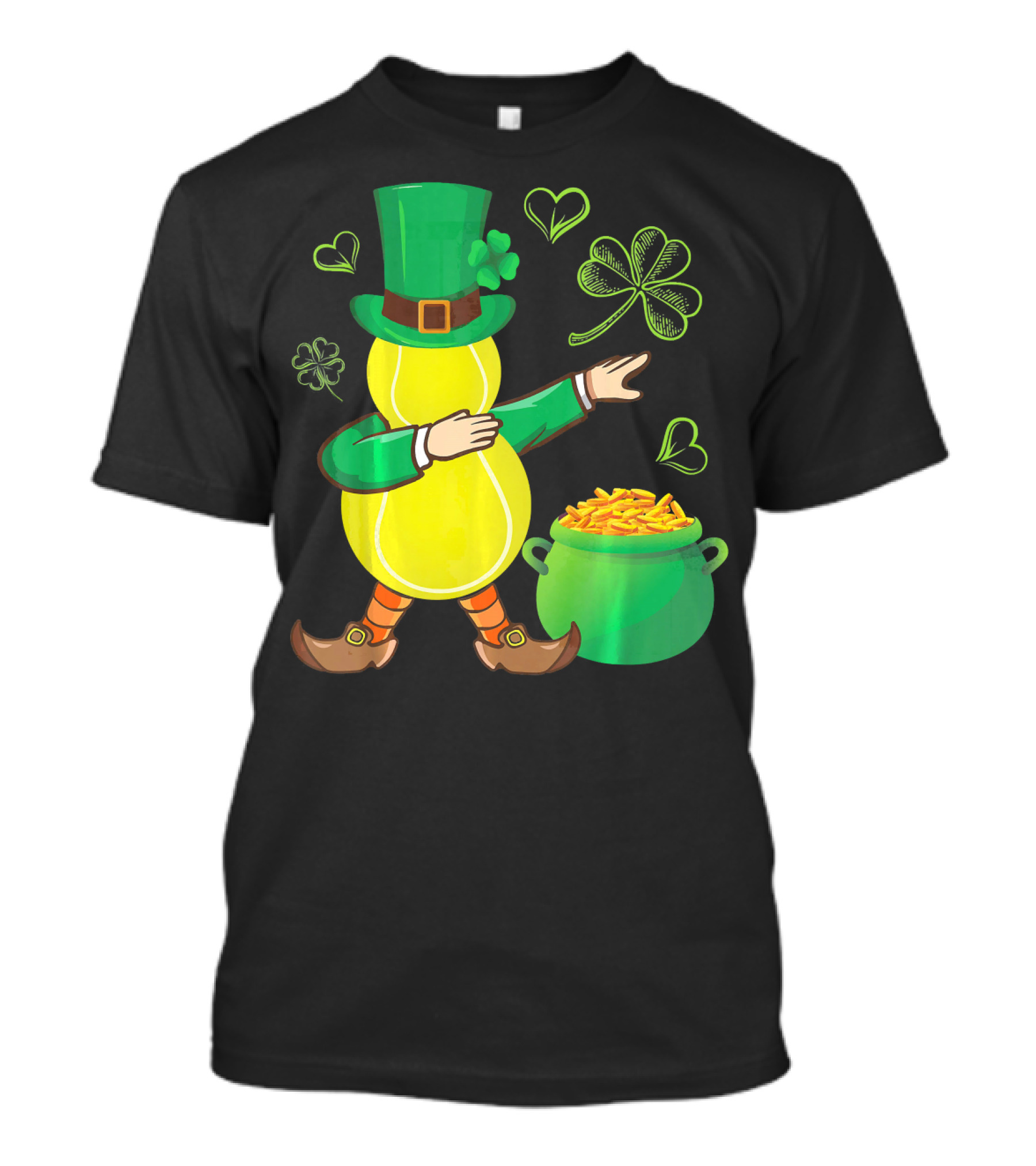Tennis Leprechaun Dabbing With Gold Pot And Shamrocks T-Shirt