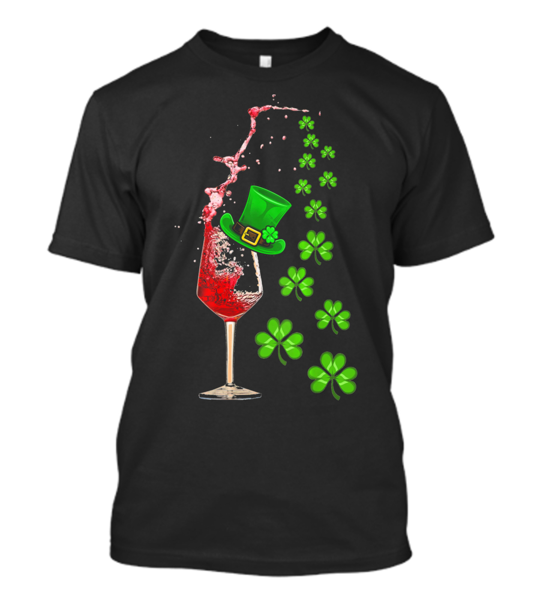 St Patricks Day Wine Glass Splash With Shamrocks And Top Hat T-Shirt