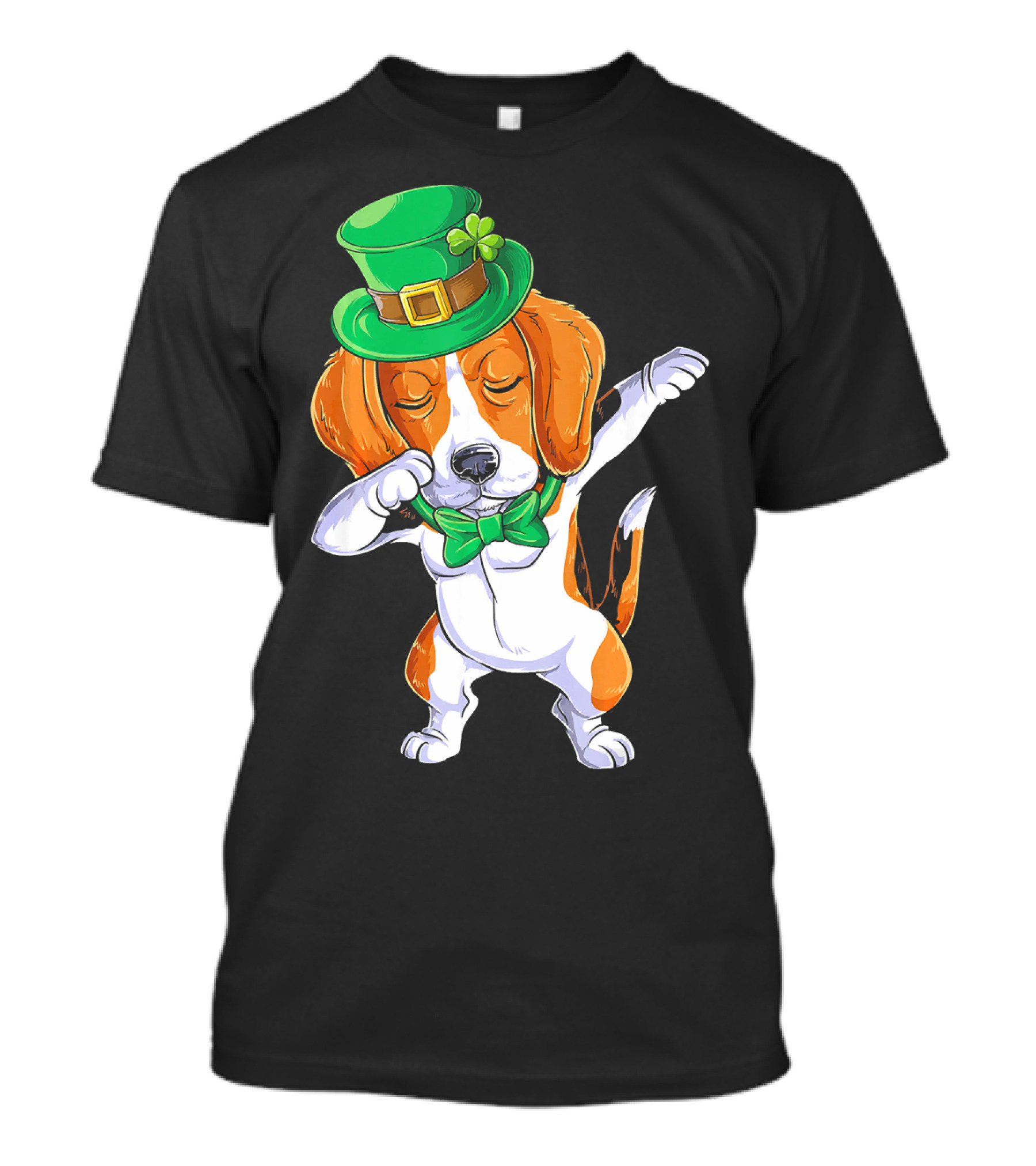 Dabbing Beagle St Patricks Day Boys Leprechaun Hat Bow Tie Shamrock T-Shirt