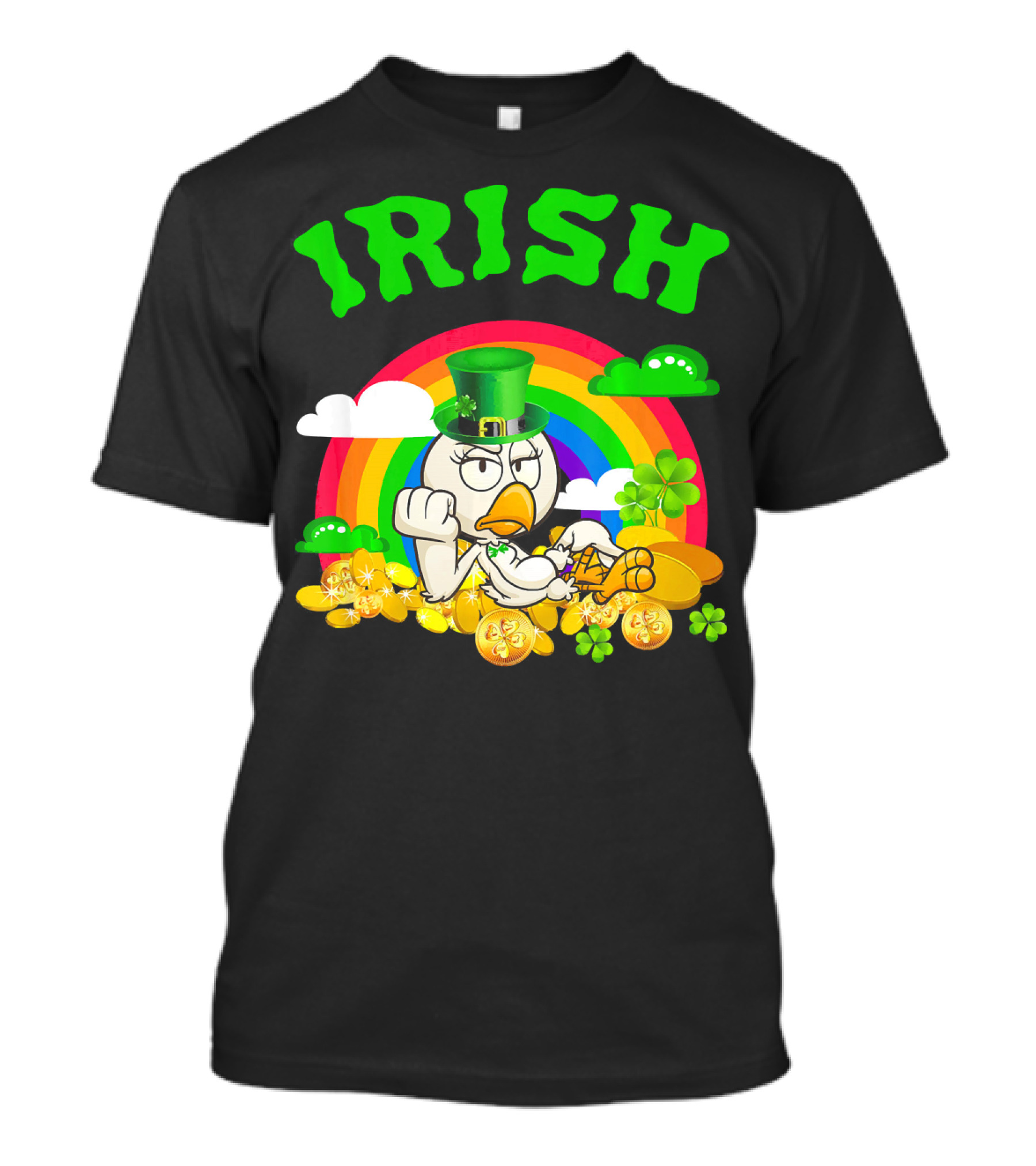 Irish Chicken Funny St Patricks Day Rainbow Gold Coins T-Shirt