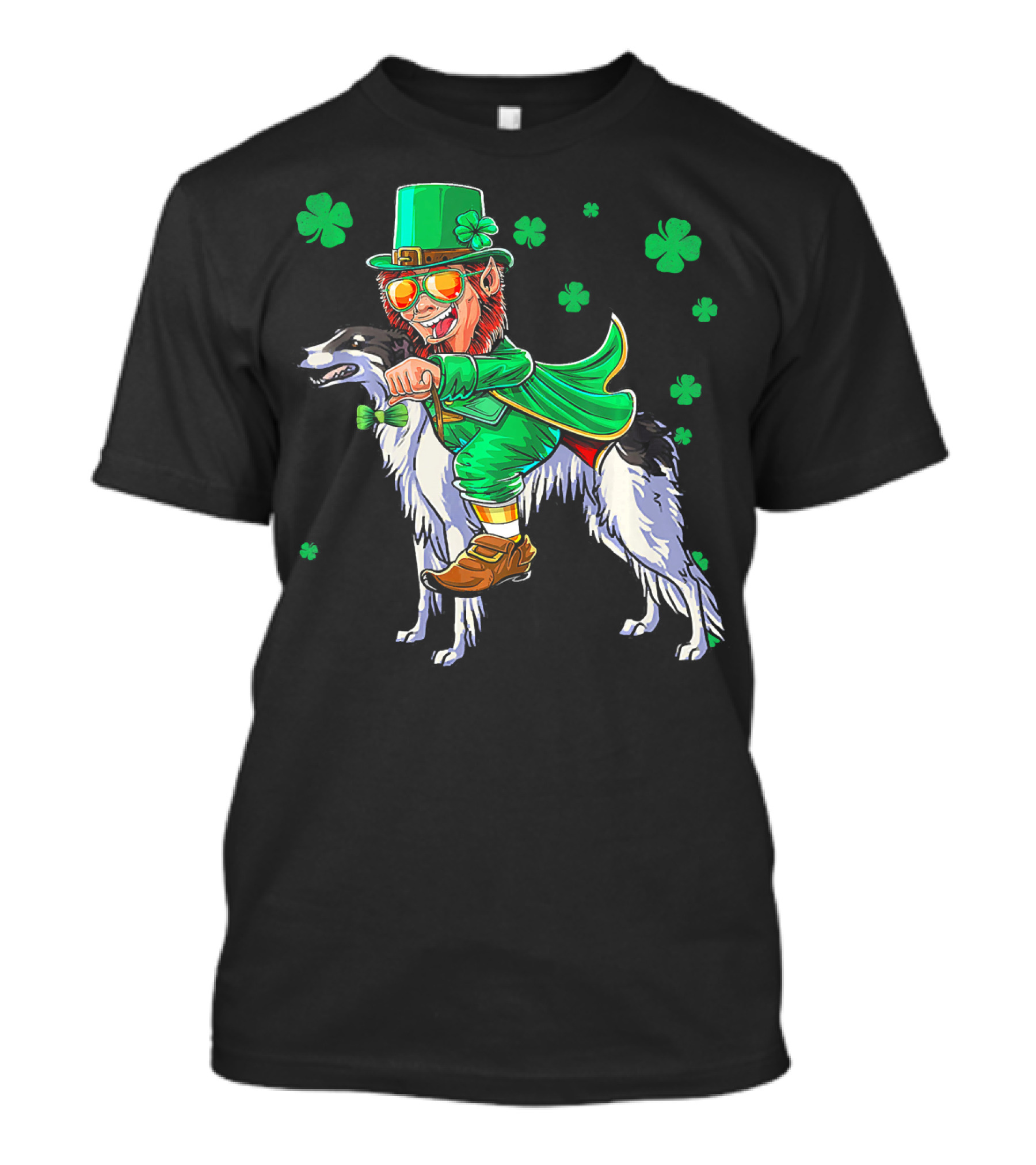 Leprechaun Riding Borzoi With Shamrocks St. Patrick's Day T-Shirt