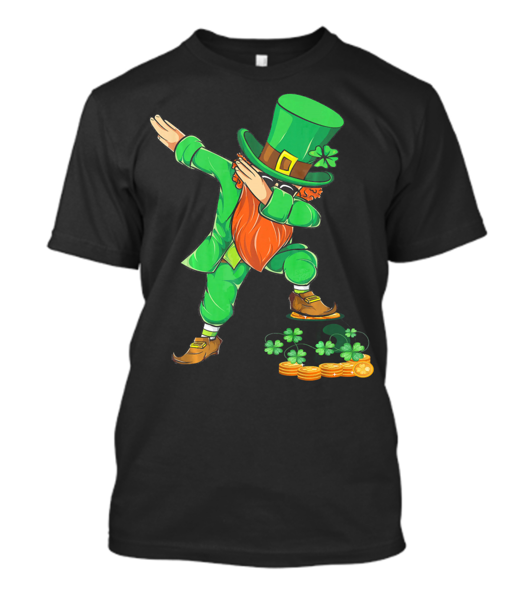 Leprechaun Dabbing With Shamrocks And Gold Coins T-Shirt