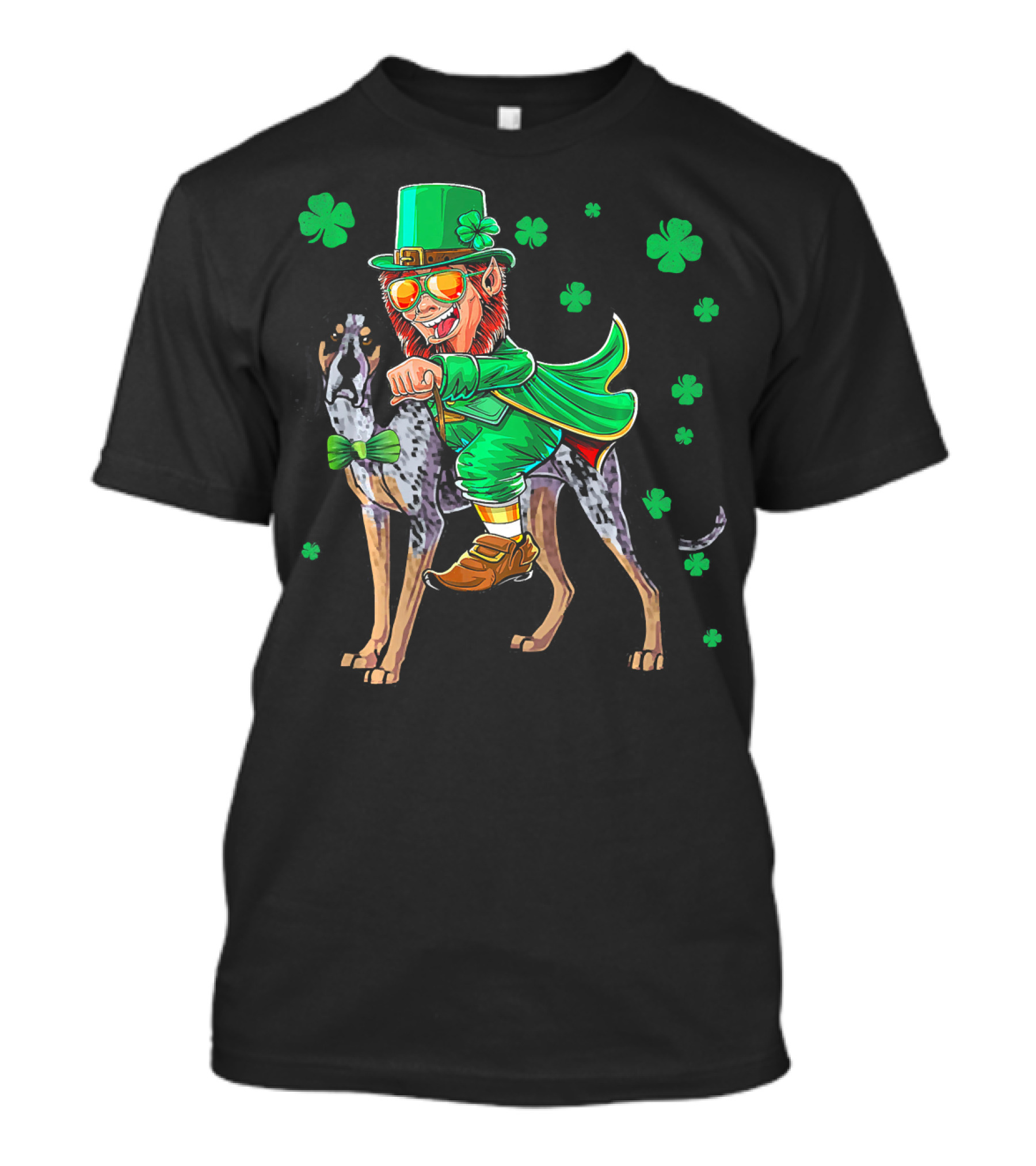 Leprechaun Riding Bluetick Coonhound With Shamrock Accents T-Shirt