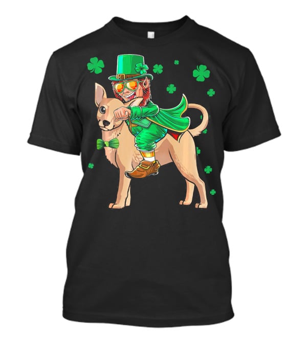 Leprechaun Riding Chihuahua With Shamrocks St. Patrick's Day T-Shirt