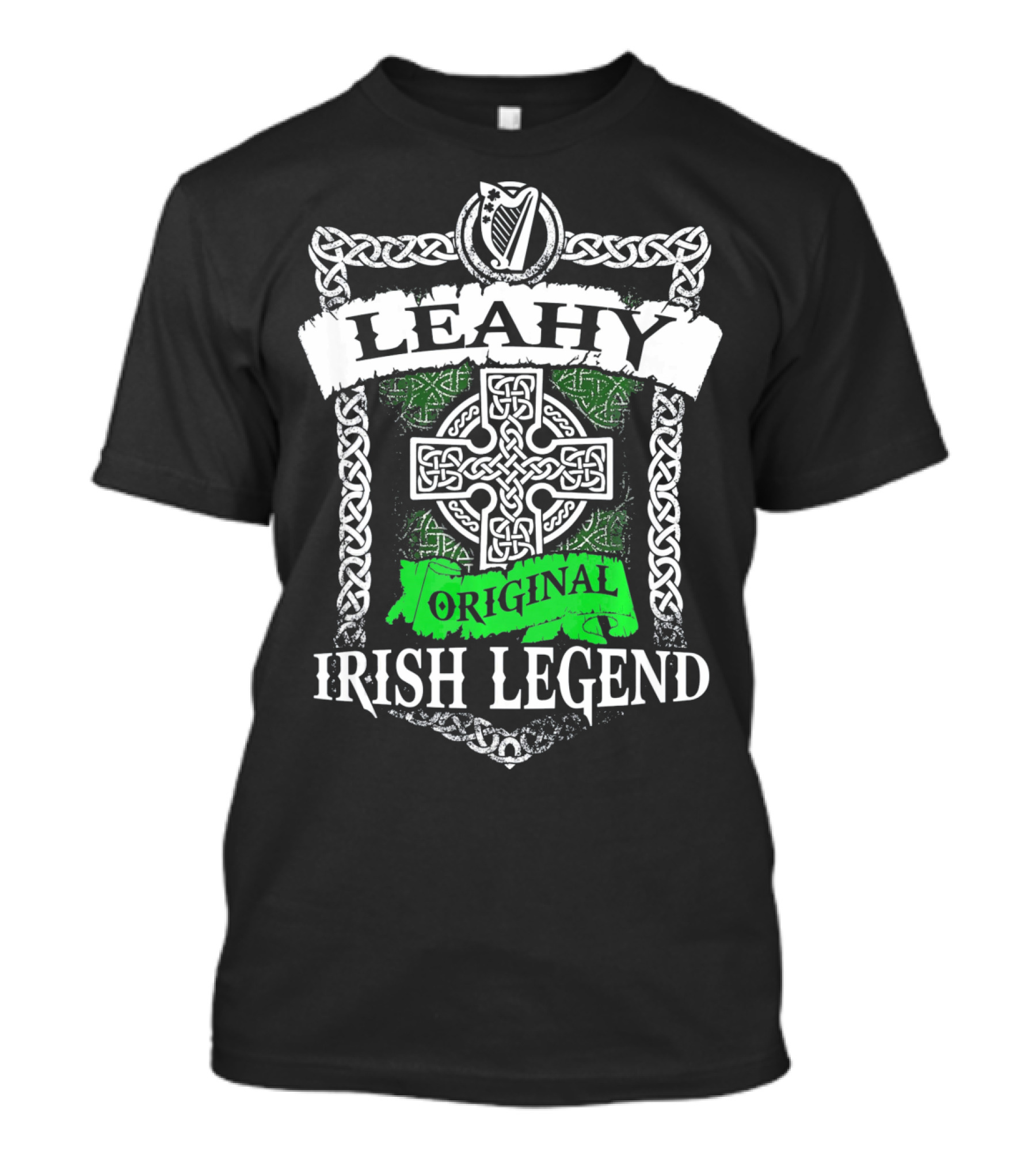 LEAHY Original Irish Legend Celtic Knot Cross Harp Emblem T-Shirt