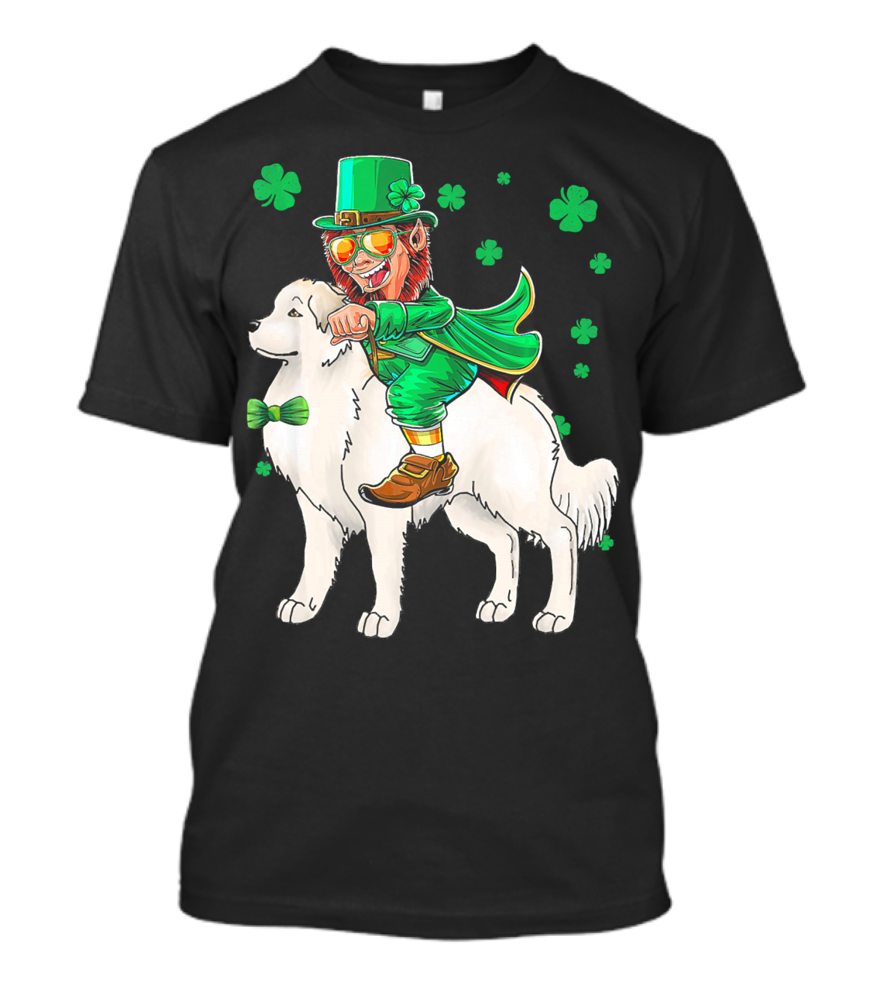 Great Pyrenees Leprechaun Riding Shamrock T-Shirt