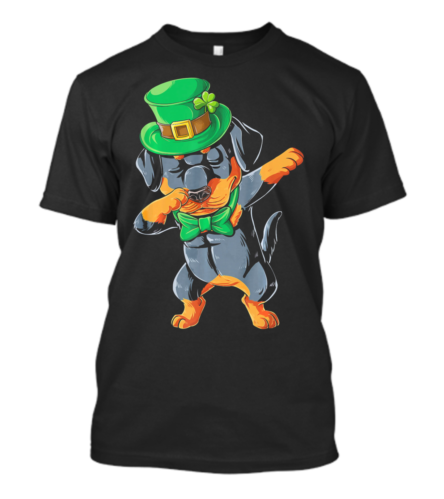 Dabbing Rottweiler St. Patrick's Day Hat And Bow Tie T-Shirt