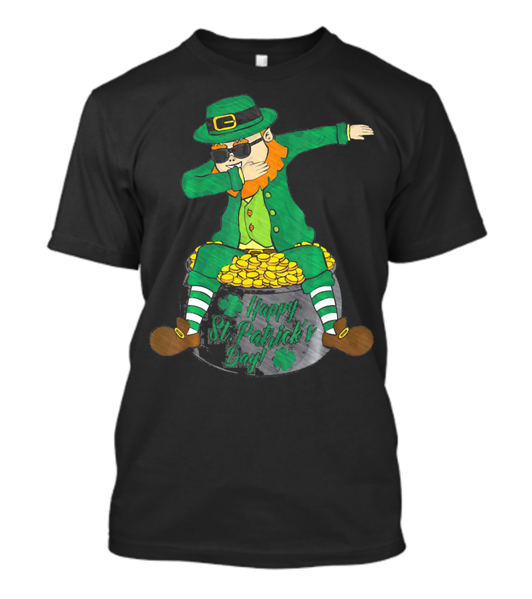 Happy St. Patrick's Day Dabbing Leprechaun Sitting On Gold T-Shirt